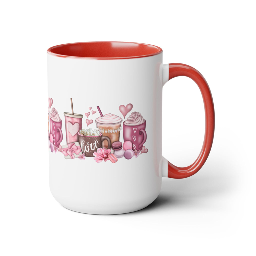 Love Coffee Two-Tone Coffee Mugs, 15oz #Coffee #HotCoffee HotCoffeeClothing.com #ValentinesDay