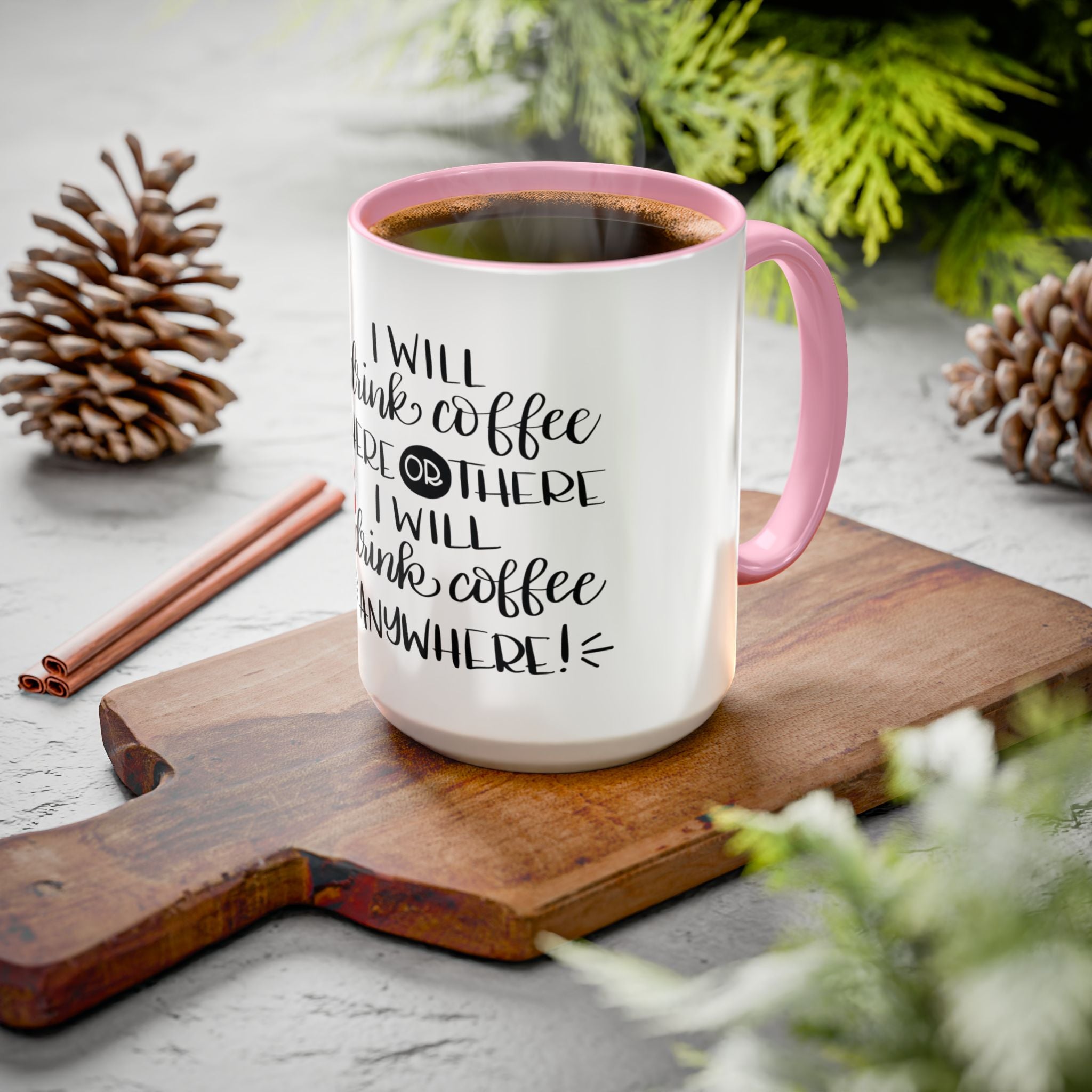 Cat in Hat Coffee Mug — "I Will Drink Coffee Here or There" 11/15oz Color Accent