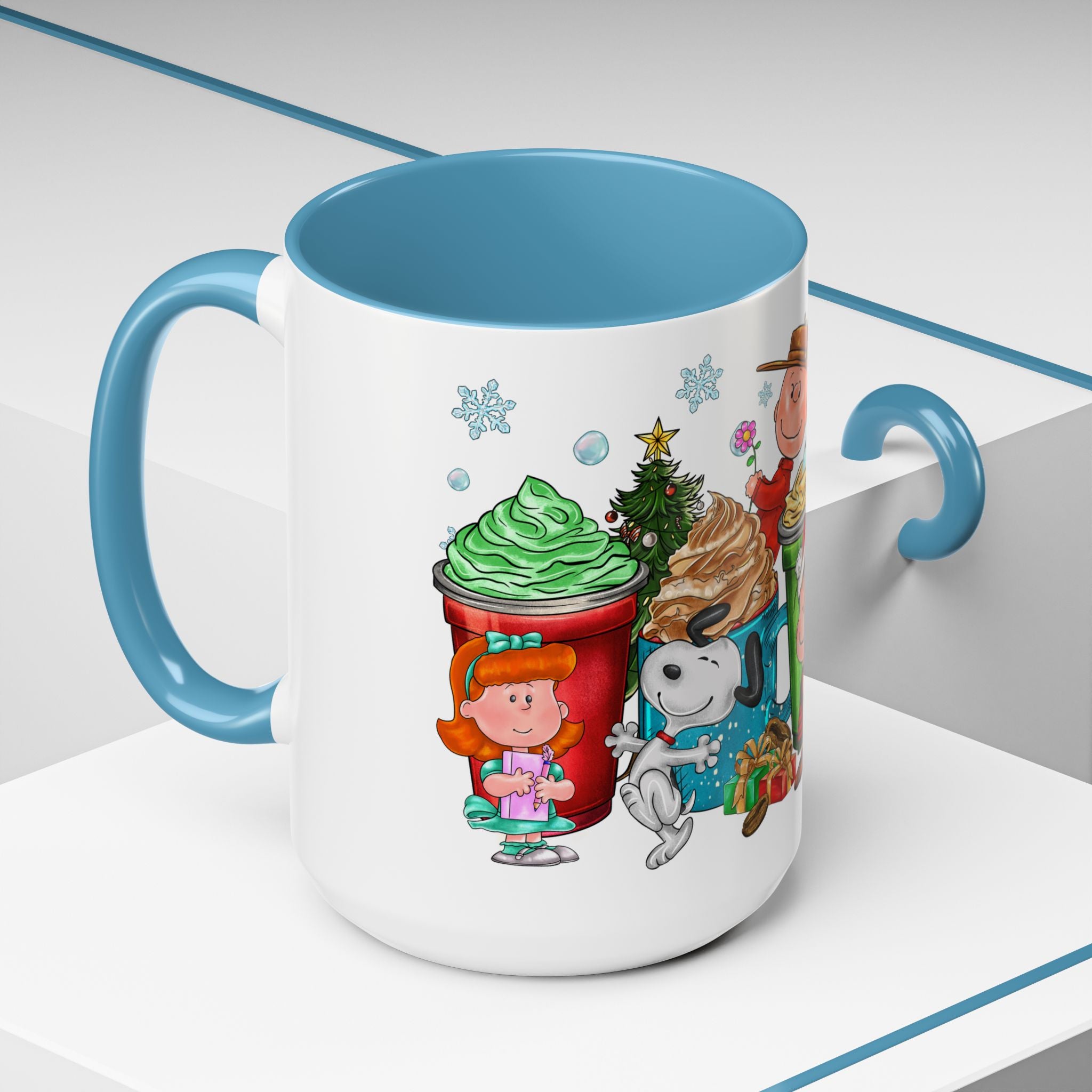 The Peanut Gang Christmas Characters Accent Coffee Mug | Holiday Cocoa Cartoon Mug