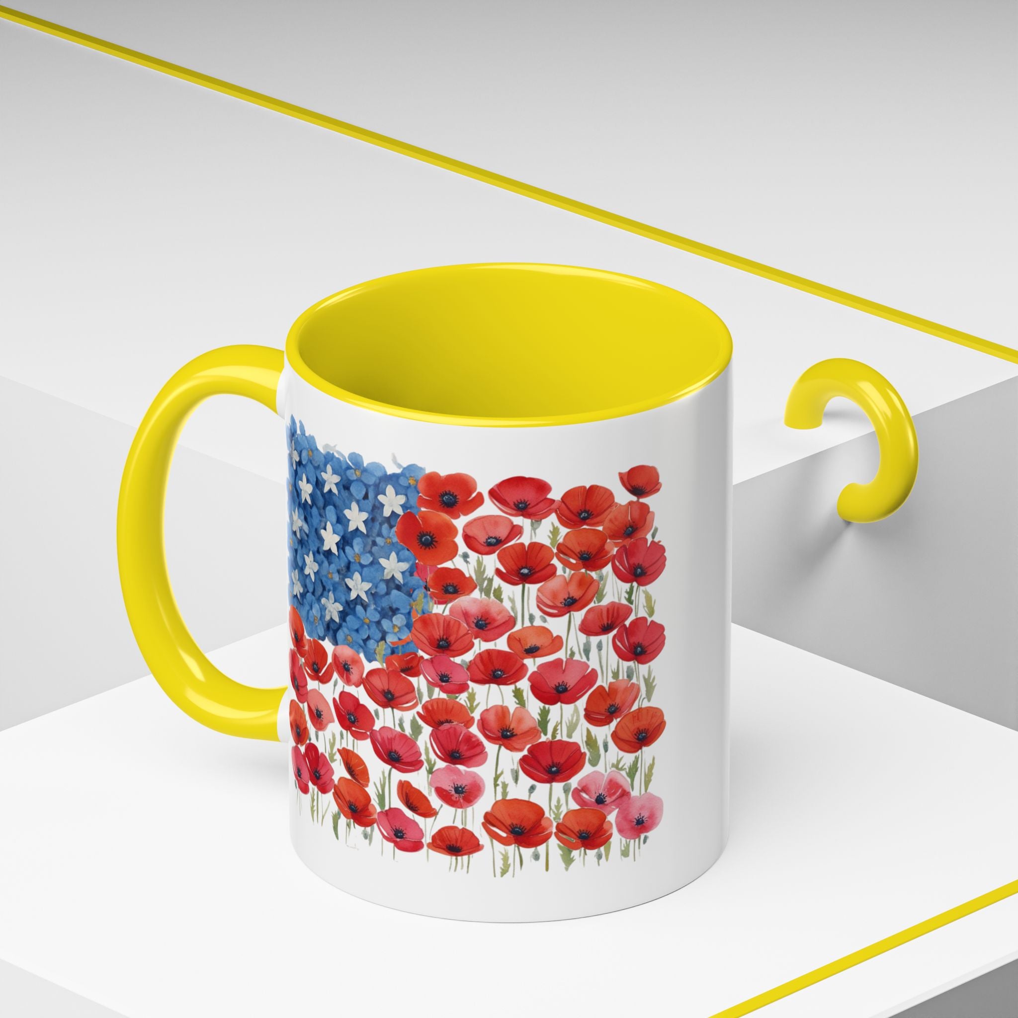 Poppy Flowers  American Flag Mug | Accent Coffee Mug