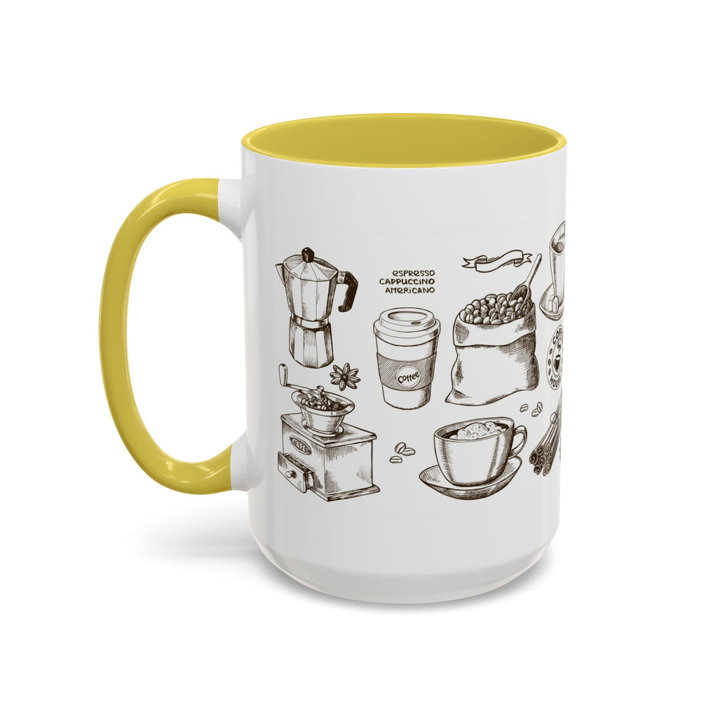Coffee Pattern Mug — Illustrated Coffee Beans & Brewing Tools (11oz/15oz)