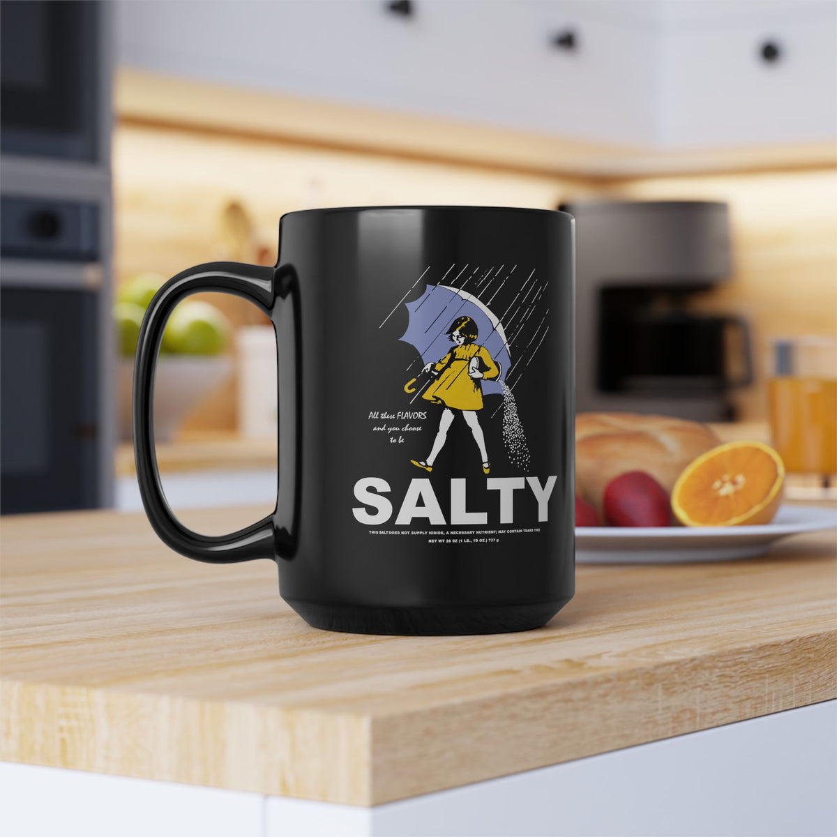 Salty Rainy Day Coffee Mug — Funny 'Salty' Rain Umbrella Design (11oz & 15oz)
