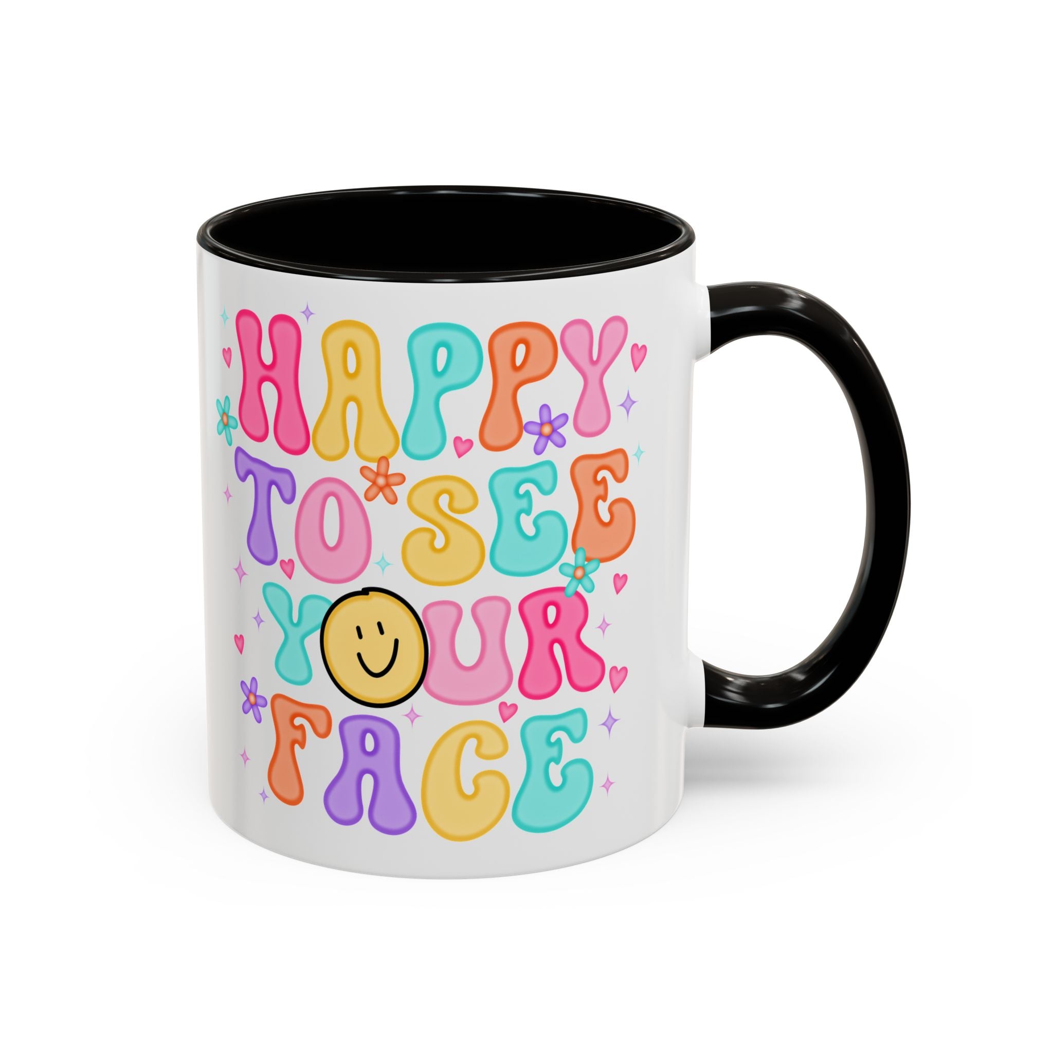 Happy To See Your Face Colorful Coffee Mug — Retro Smiley 11oz/15oz