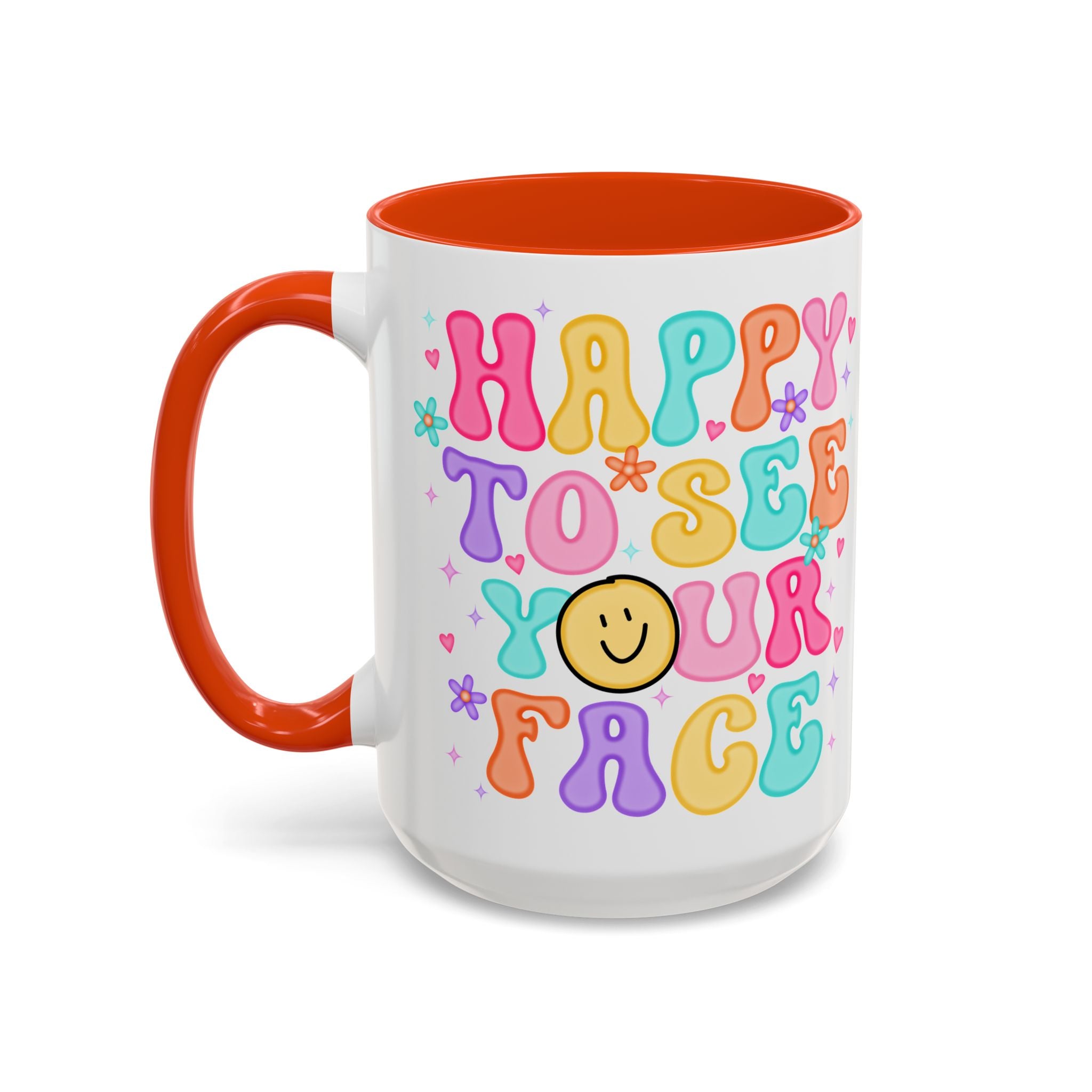 Happy To See Your Face Colorful Coffee Mug — Retro Smiley 11oz/15oz