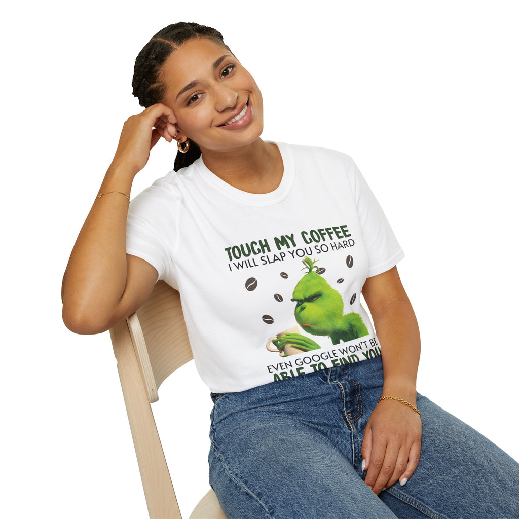Funny Grinch Coffee T-Shirt, Unisex Tee for Coffee Lovers, Holiday Gift, Quirky Humor Shirt, Perfect for Christmas and Birthdays