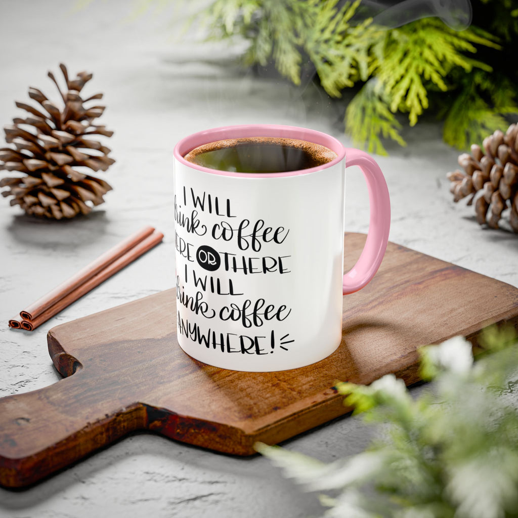 Cat in Hat Coffee Mug — "I Will Drink Coffee Here or There" 11/15oz Color Accent
