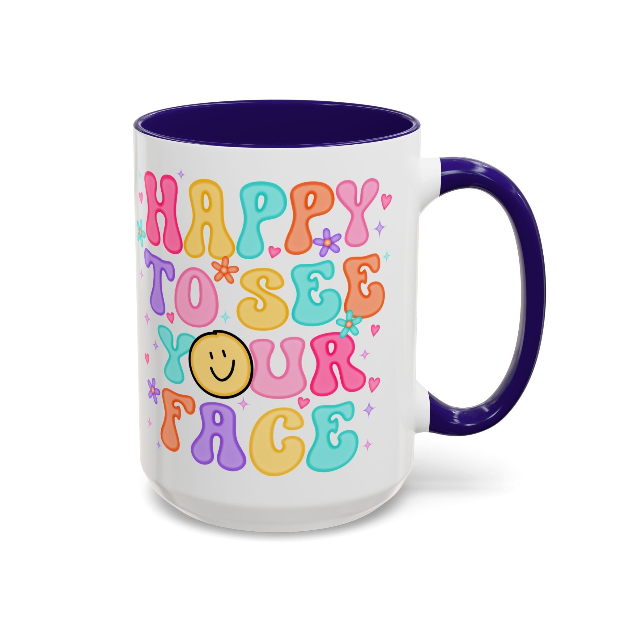 Happy To See Your Face Colorful Coffee Mug — Retro Smiley 11oz/15oz