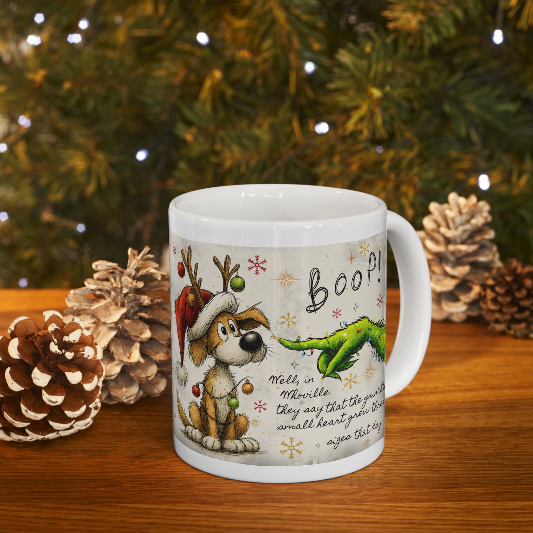 Grinch Paw & Reindeer Puppy Christmas Mug | Ceramic Coffee Mug