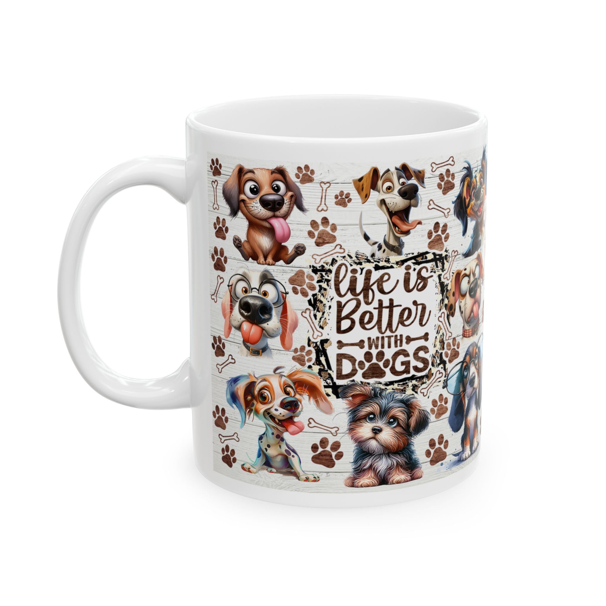 Cute Cartoon Puppy Pattern Mug | Dog Paw Bone Coffee Mug