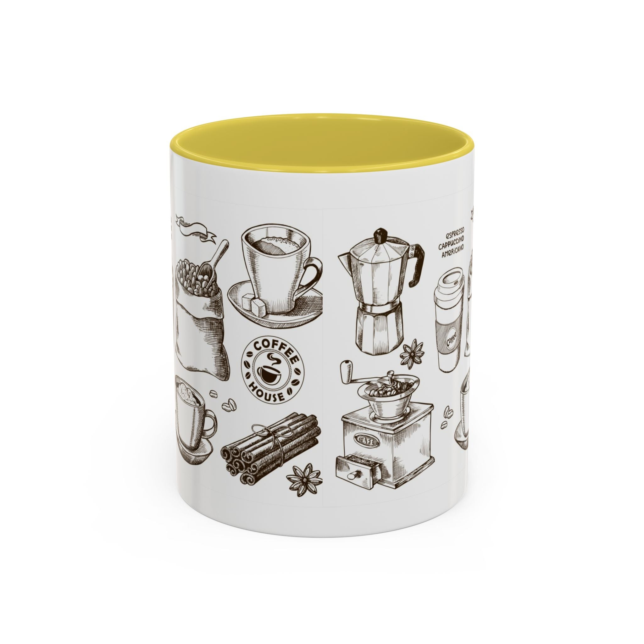 Coffee Pattern Mug — Illustrated Coffee Beans & Brewing Tools (11oz/15oz)