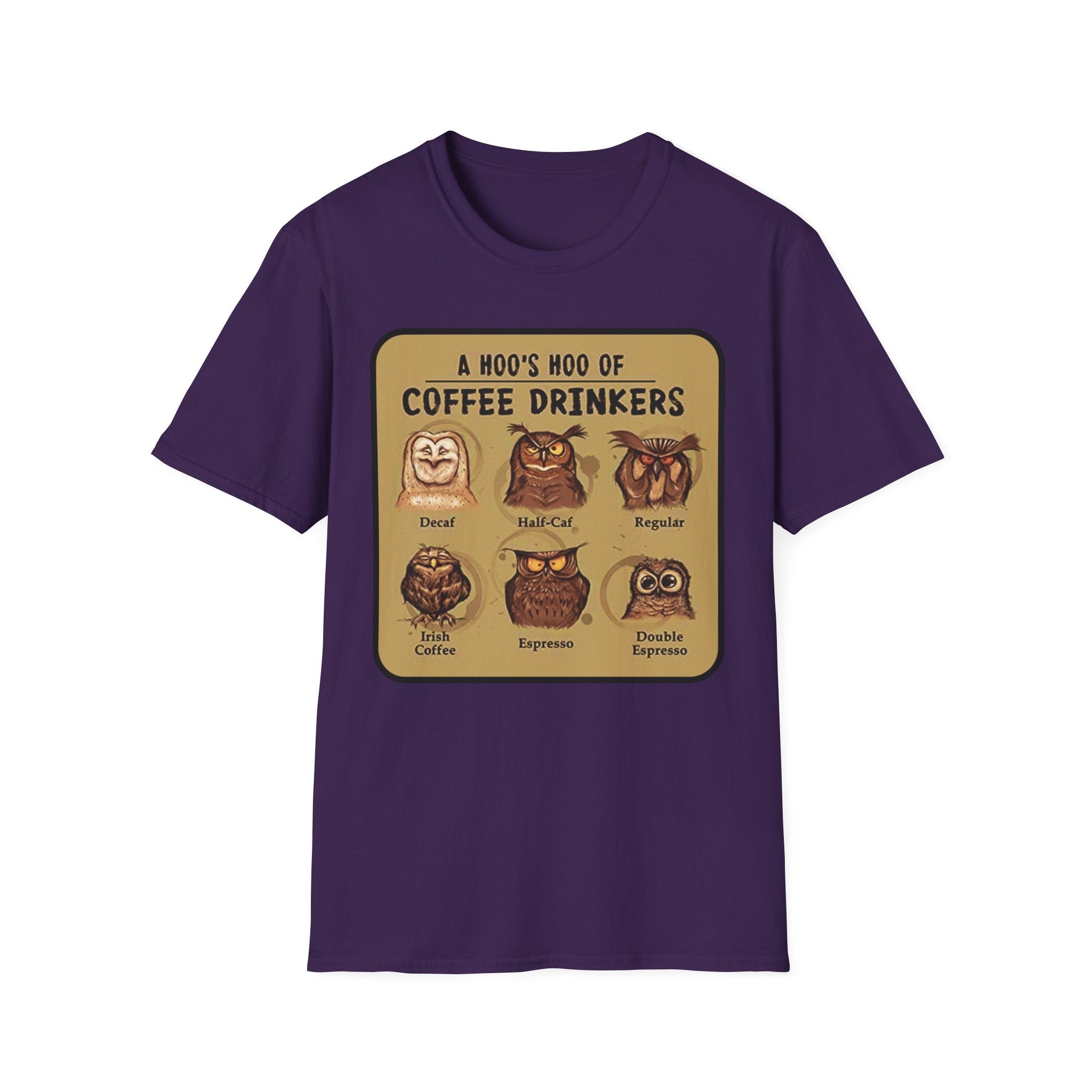 Coffee Owl Types T-Shirt | A Hoo's Hoo of Coffee Drinkers