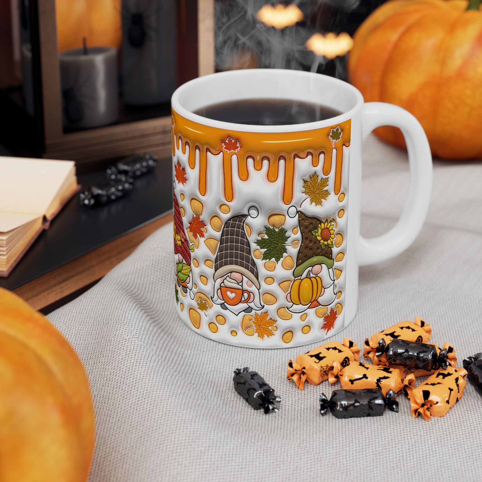 Autumn Gnome Pumpkin Mug | Ceramic Coffee Mug