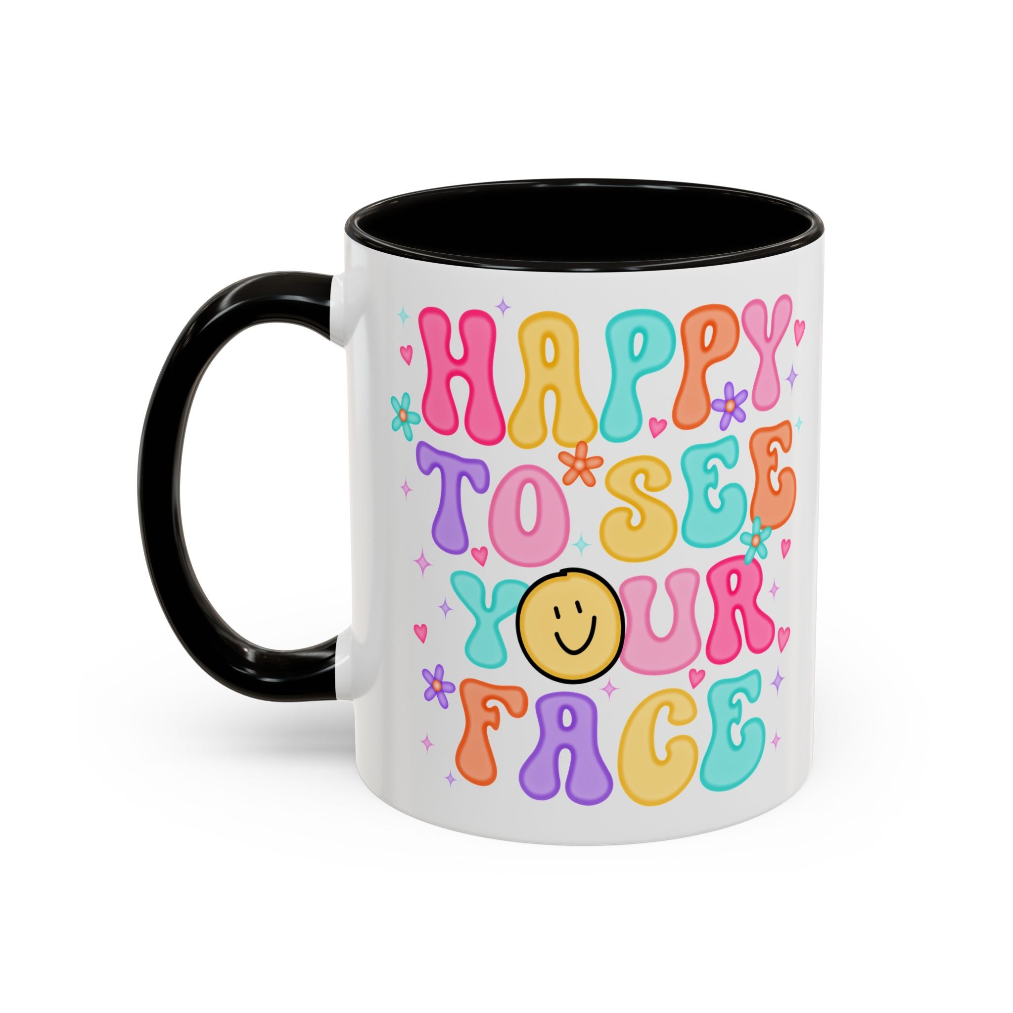 Happy To See Your Face Colorful Coffee Mug — Retro Smiley 11oz/15oz