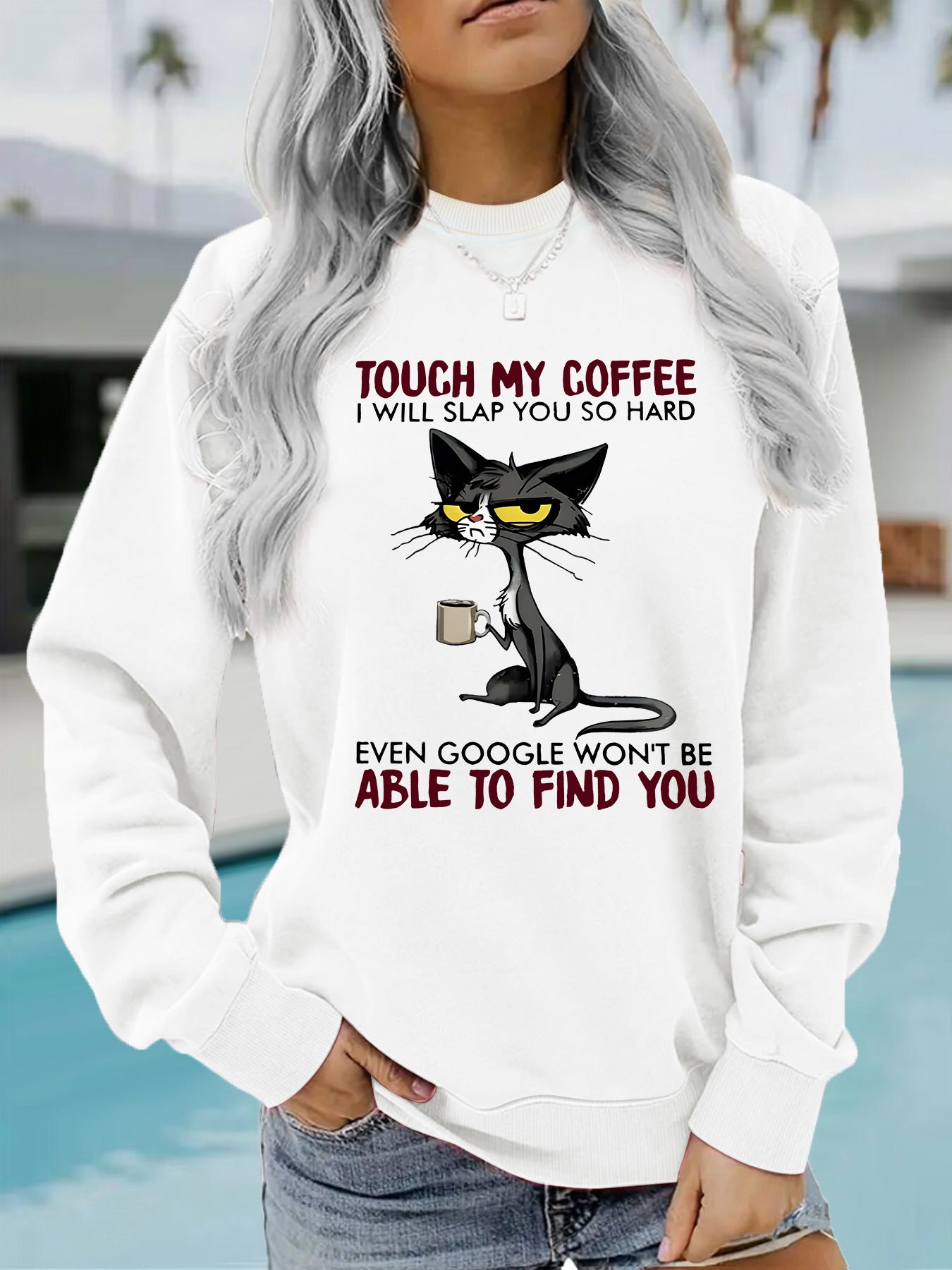 Coffee Cat Pattern Printed Hoodie