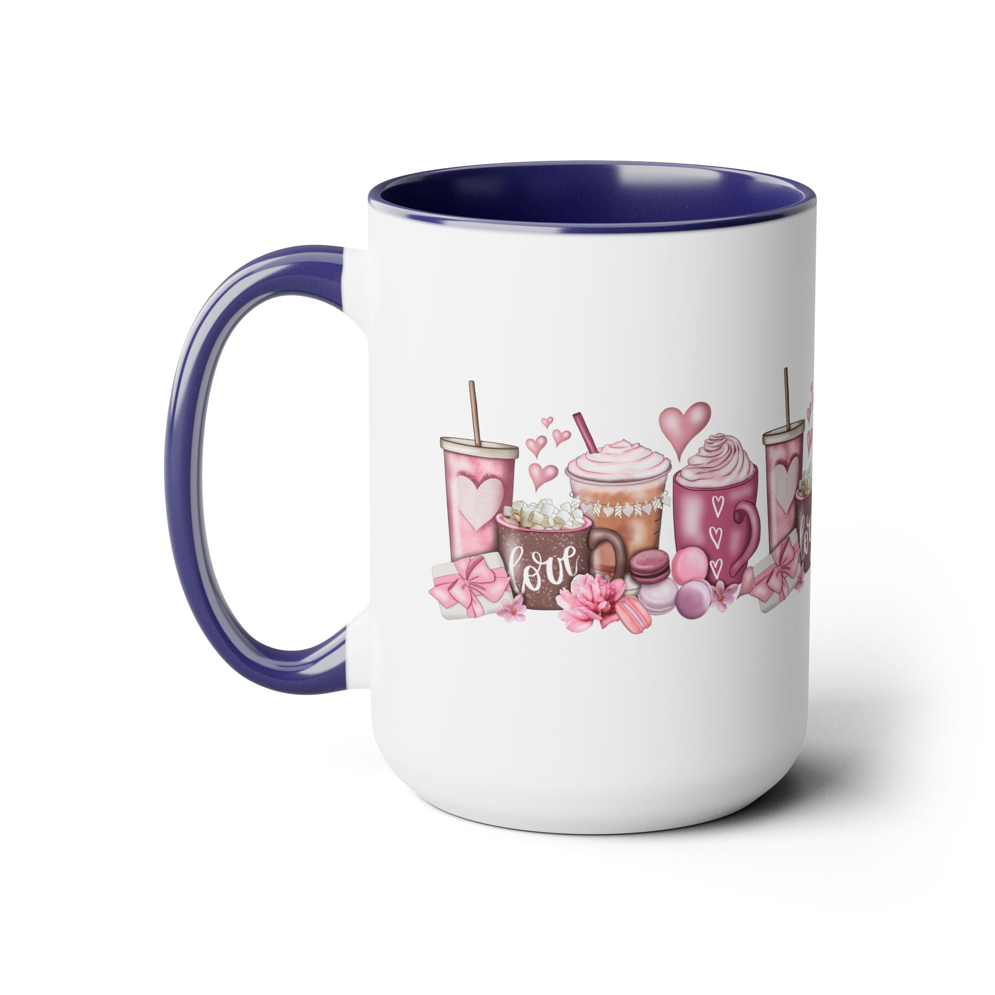 Love Coffee Two-Tone Coffee Mugs, 15oz #Coffee #HotCoffee HotCoffeeClothing.com #ValentinesDay