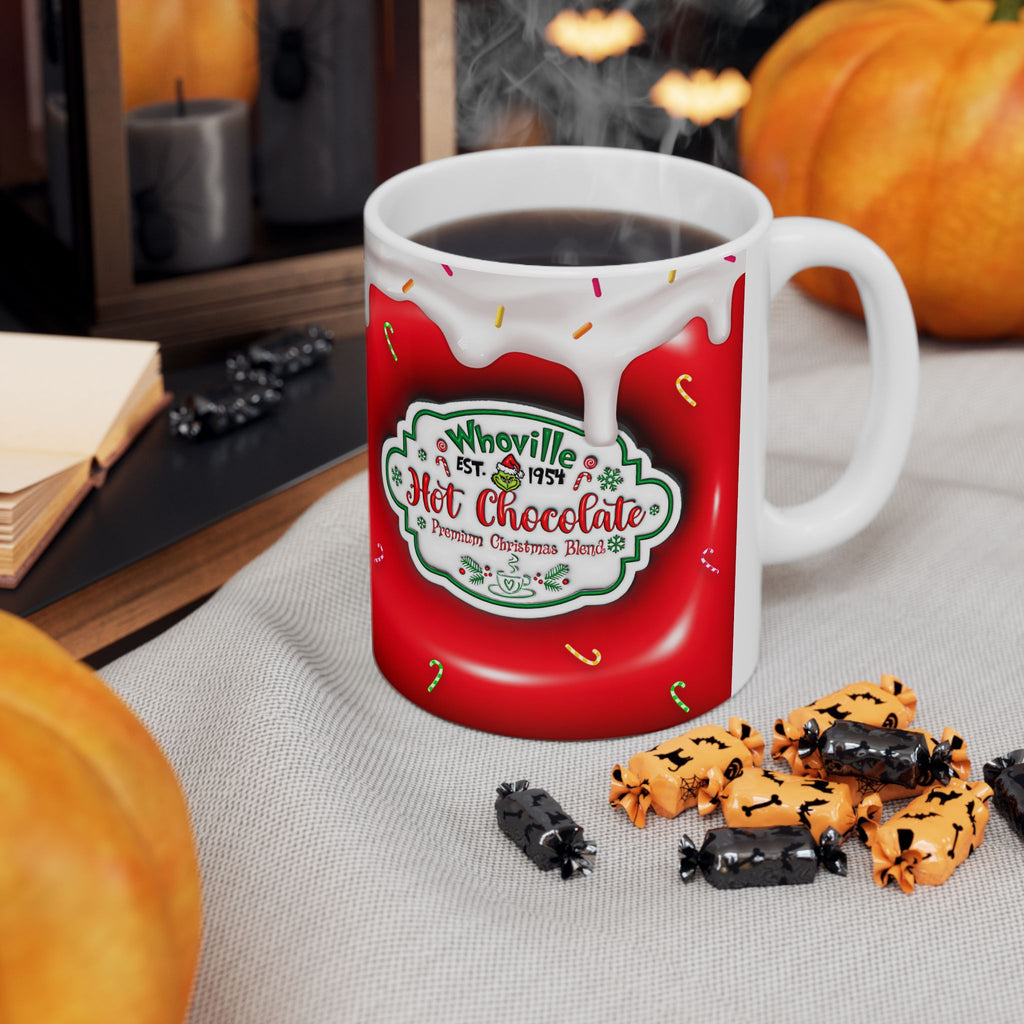 Hot Chocolate Mug Christmas Holiday Red Drip Candy Cane Ceramic Mug
