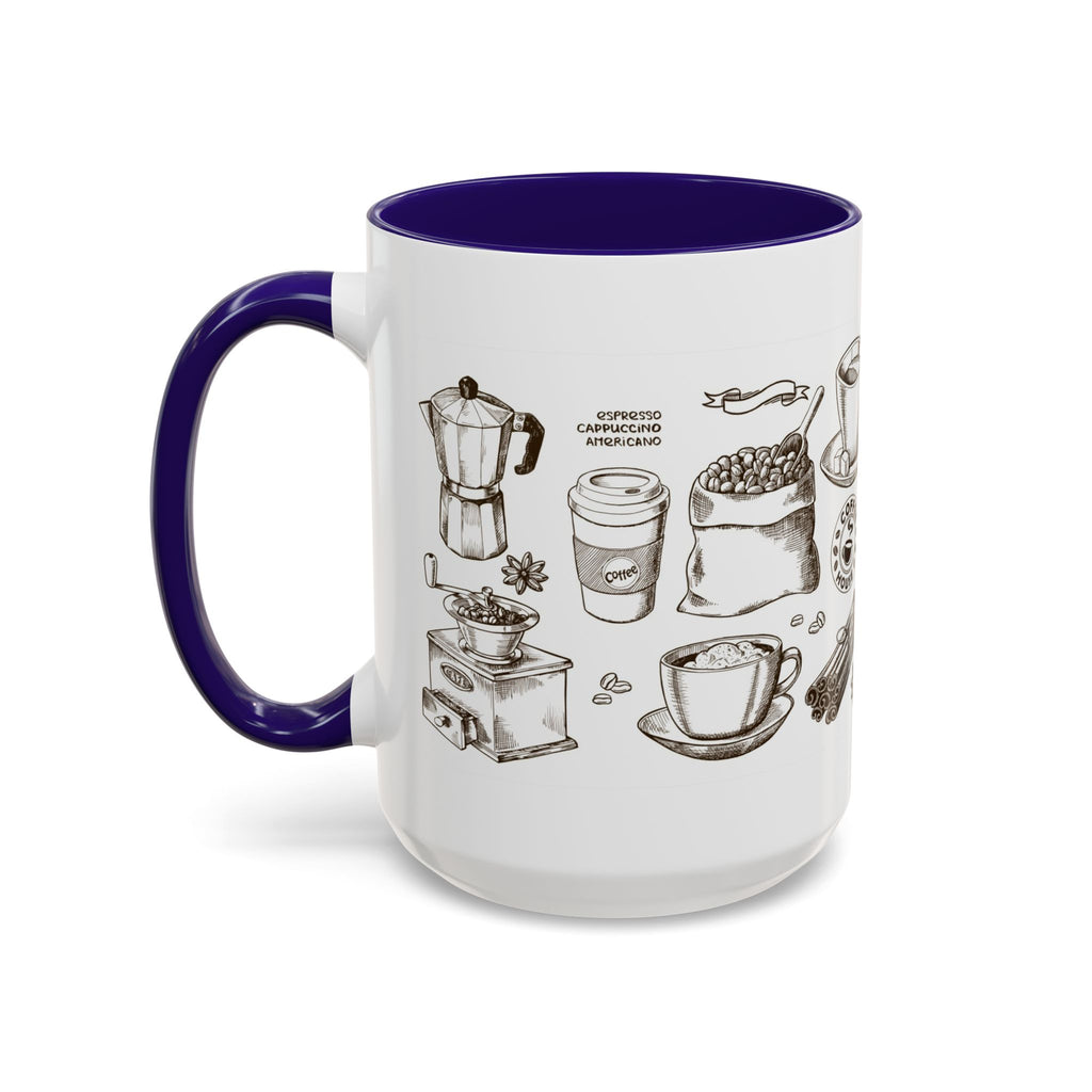 Coffee Pattern Mug — Illustrated Coffee Beans & Brewing Tools (11oz/15oz)