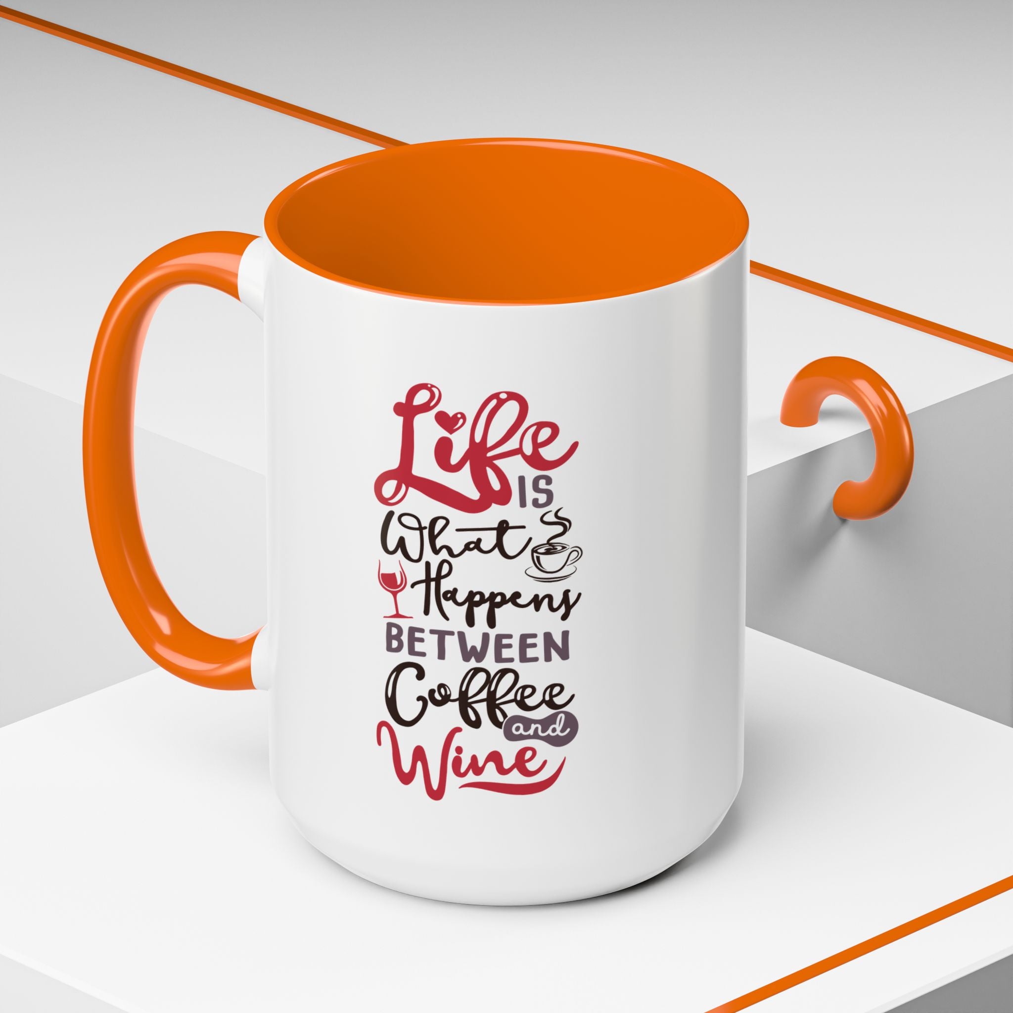 Coffee Mug - "Life Is What Happens Between Coffee and Wine" Accent Ceramic Mug