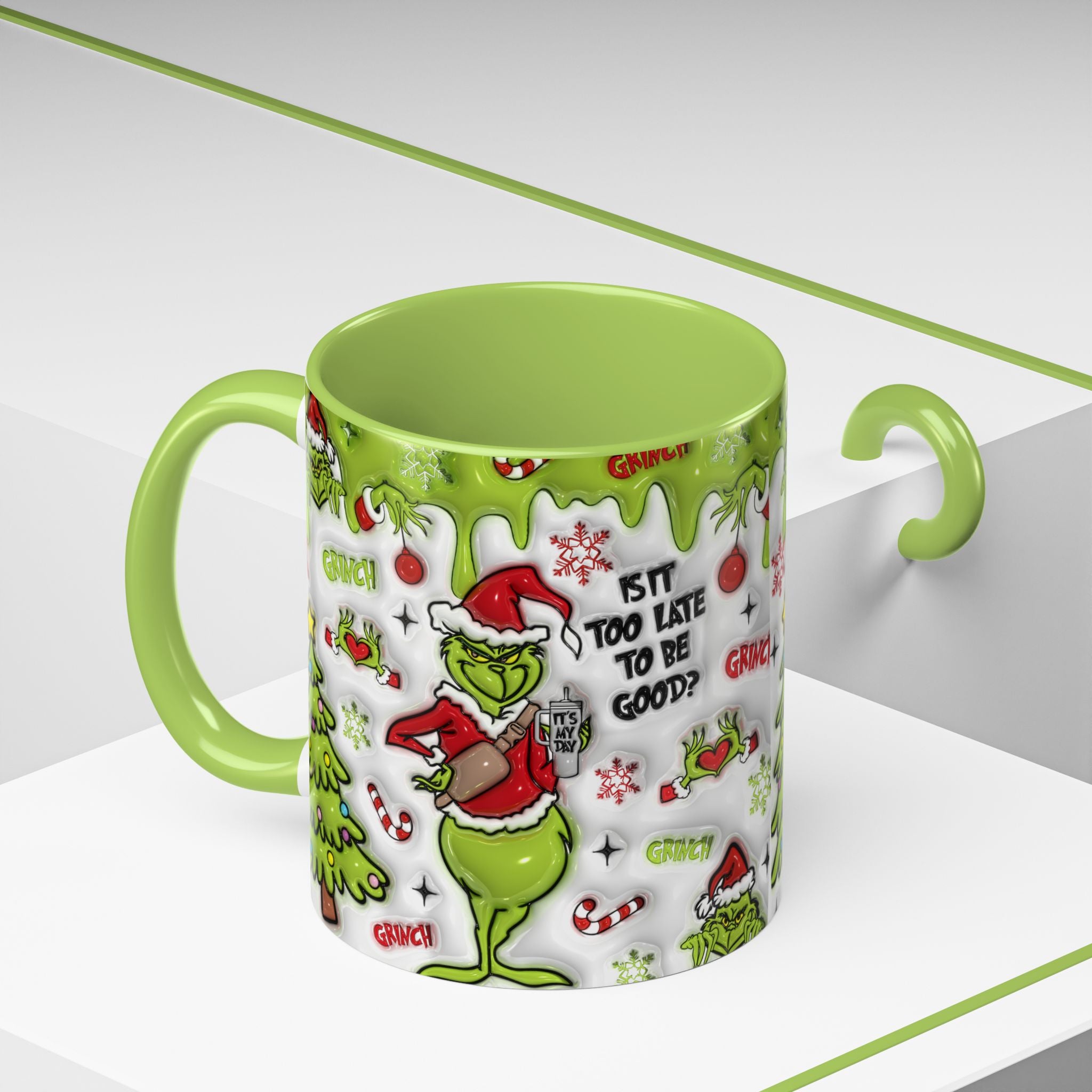 Grinch Holiday Coffee Mug — "Is It Too Late to Be Good?" Accent 11/15oz