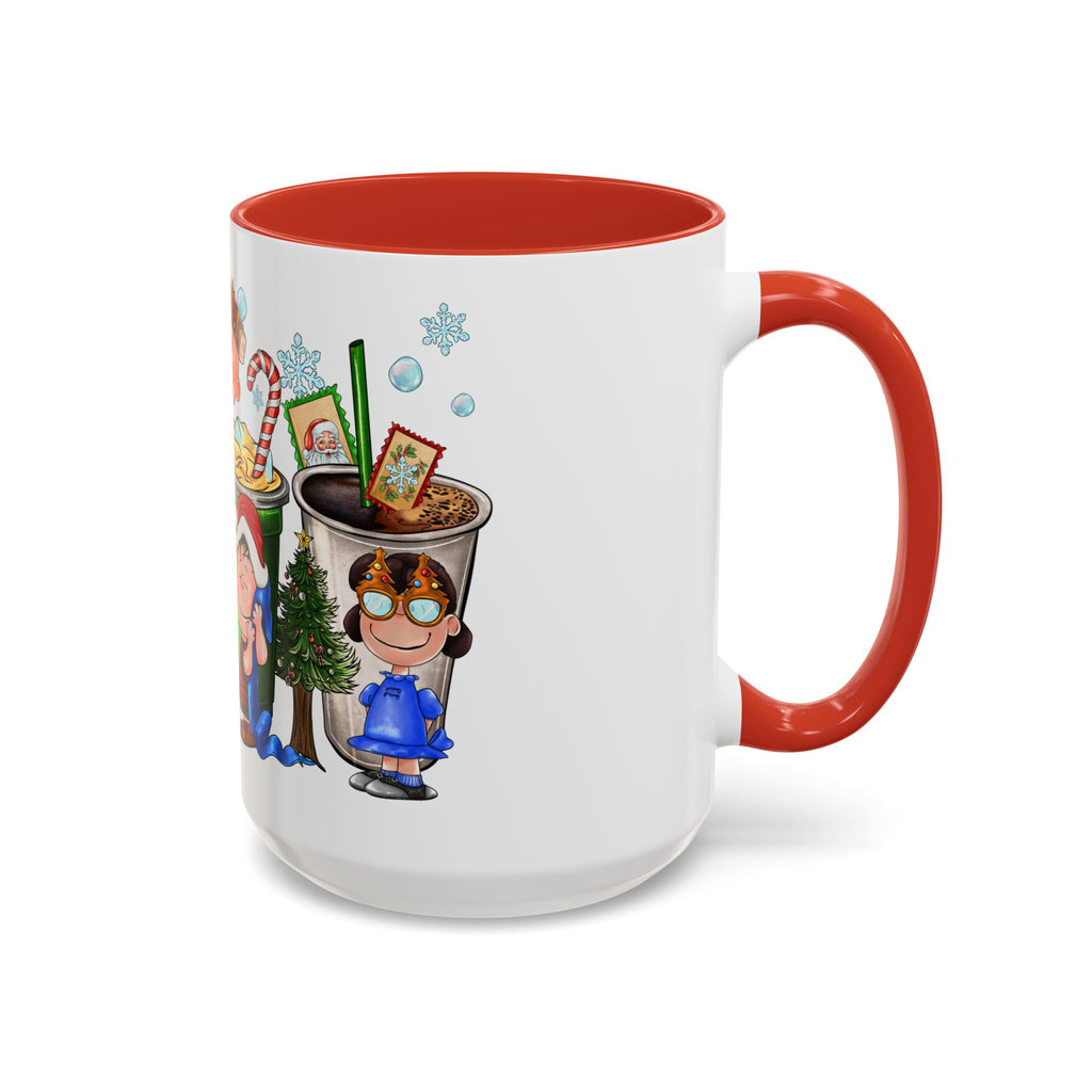 The Peanut Gang Christmas Characters Accent Coffee Mug | Holiday Cocoa Cartoon Mug