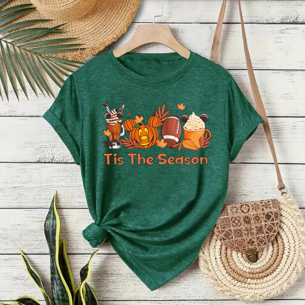T-shirt pumpkin coffee latte round neck pullover short sleeved shirt