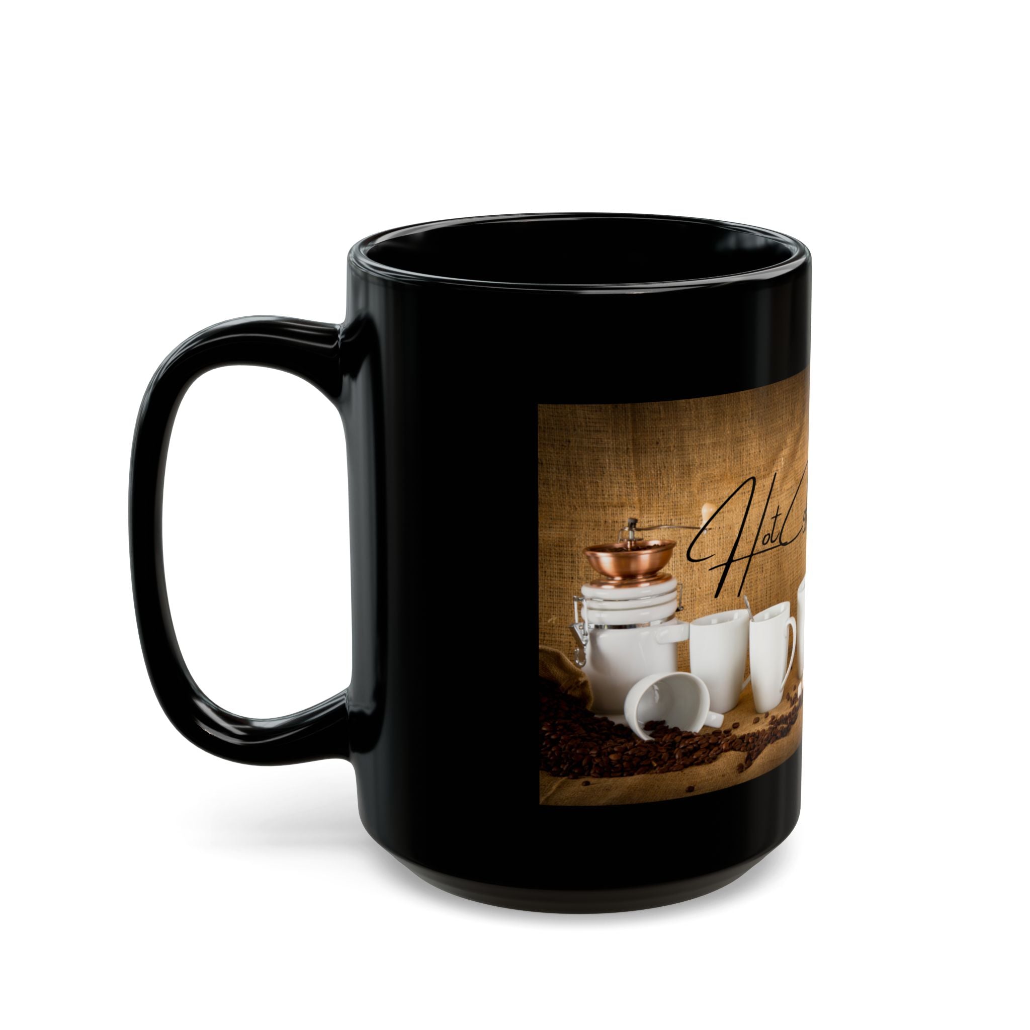 Hot Coffee Clothing Black Mug 15oz - Coffee Lover Gift, Hot Beverage Mug, Coffee Mug with Slogan, Kitchen Decor, HotCoffeeClothing.com