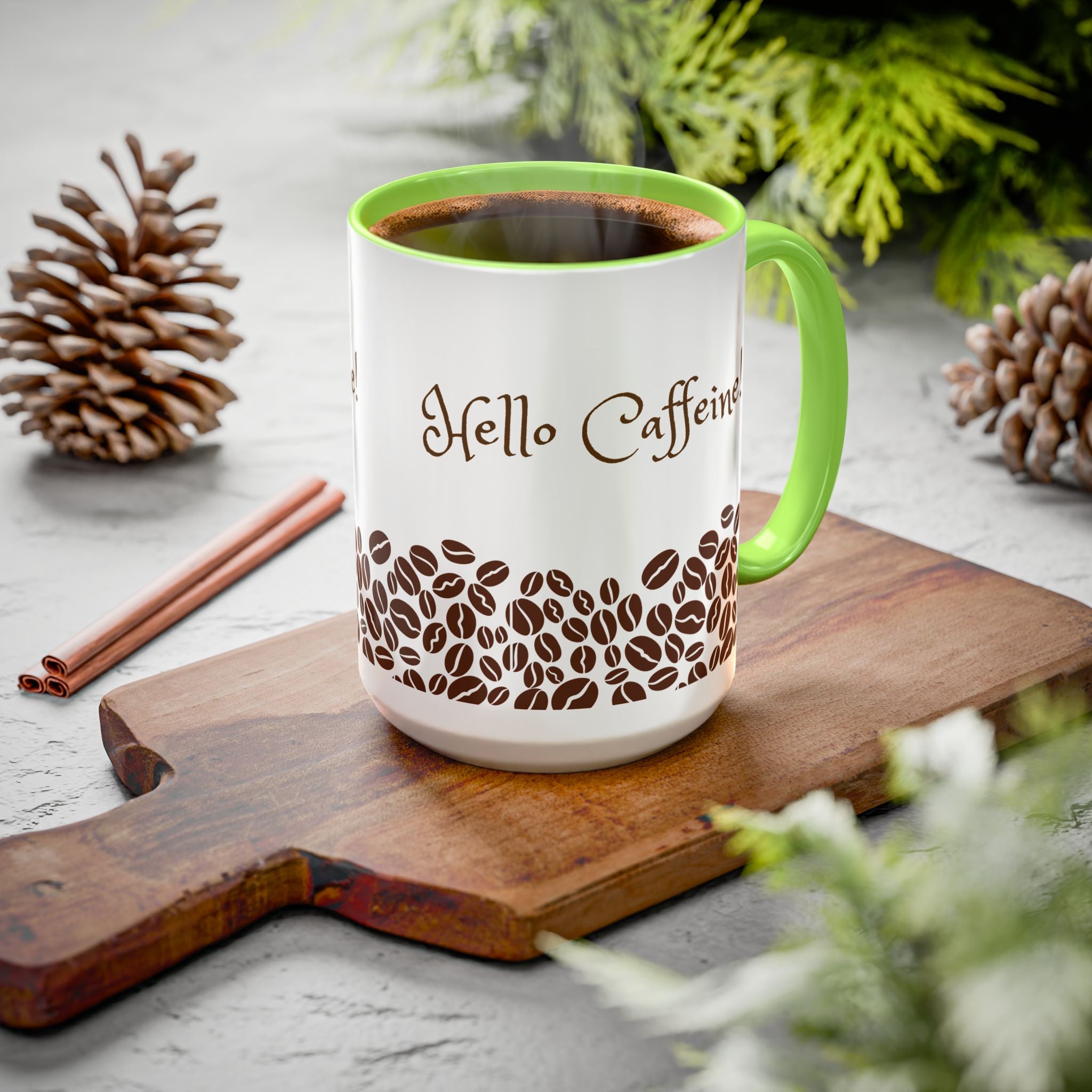 Hello Caffeine! Coffee Bean Ceramic Mug (11oz & 15oz)