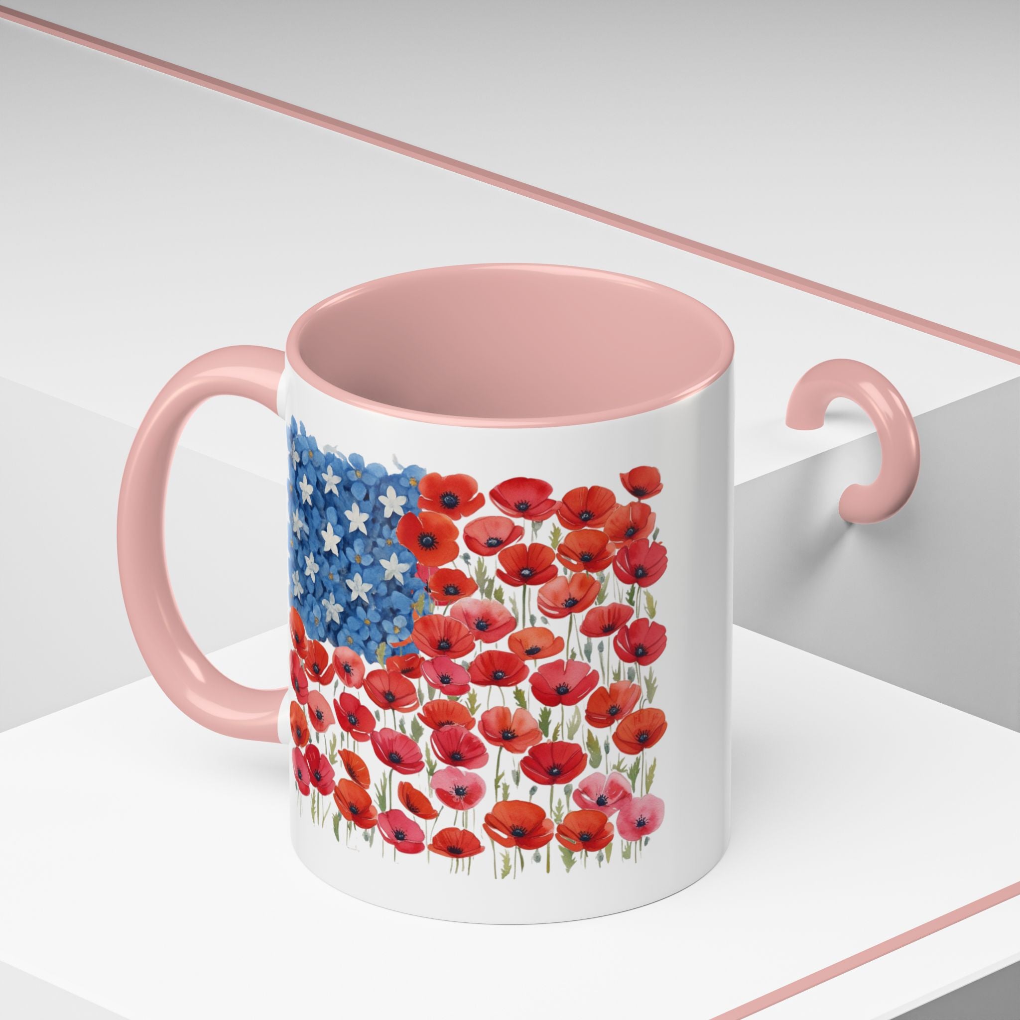 Poppy Flowers  American Flag Mug | Accent Coffee Mug