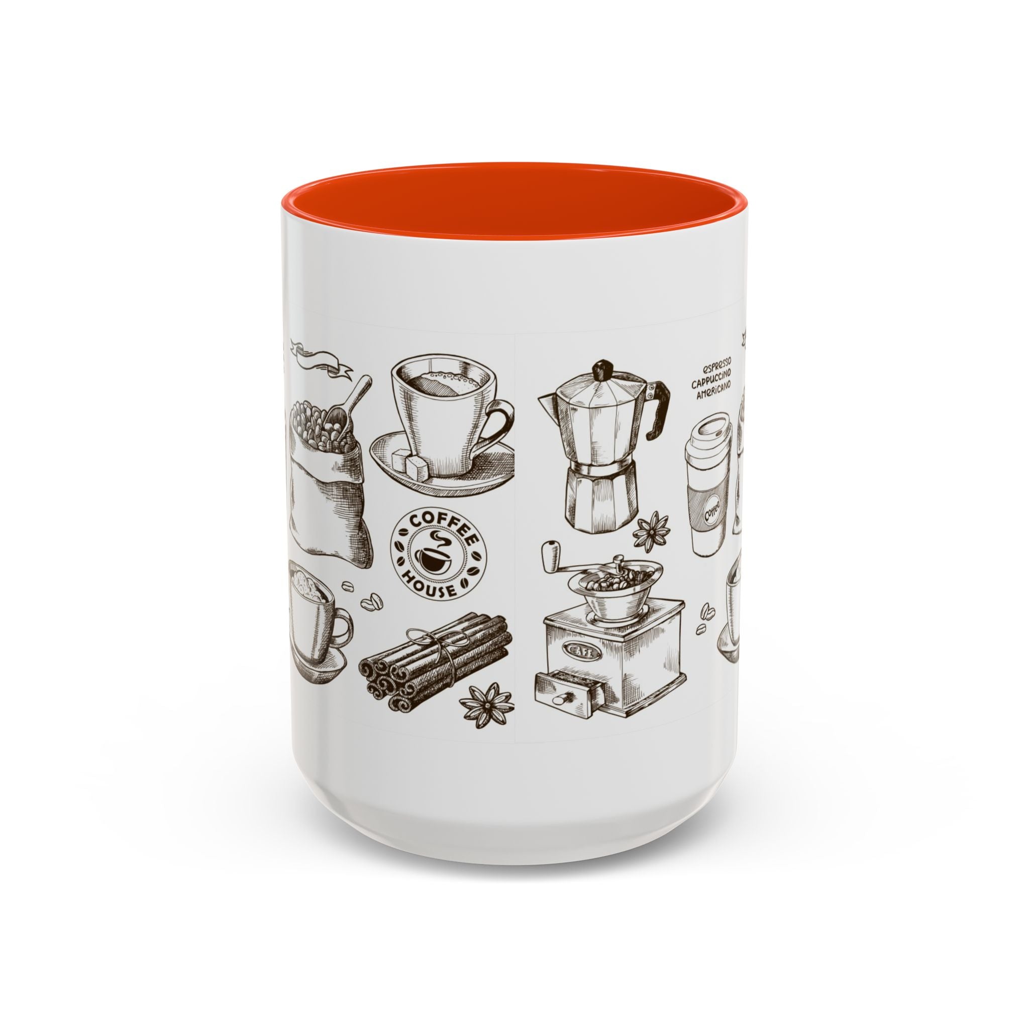 Coffee Pattern Mug — Illustrated Coffee Beans & Brewing Tools (11oz/15oz)
