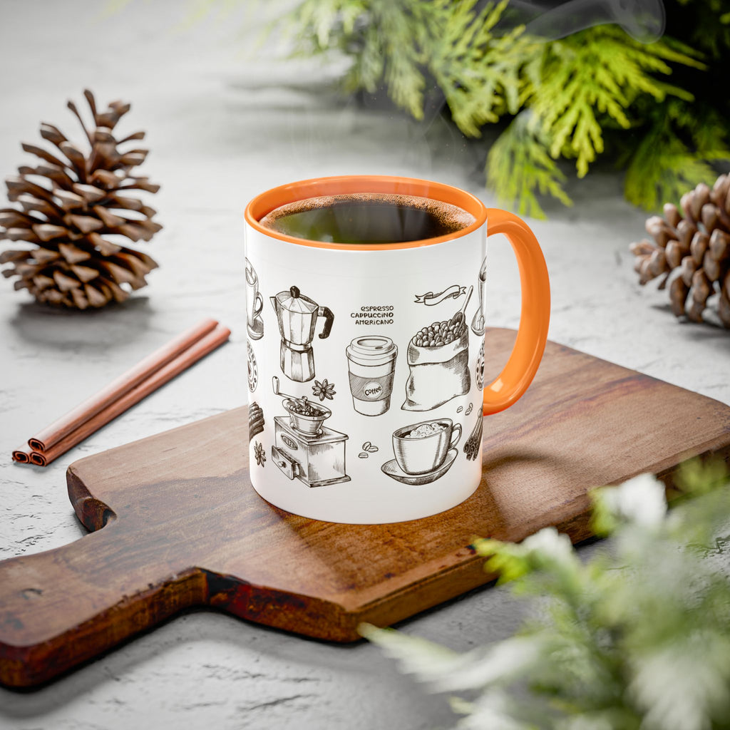 Coffee Pattern Mug — Illustrated Coffee Beans & Brewing Tools (11oz/15oz)