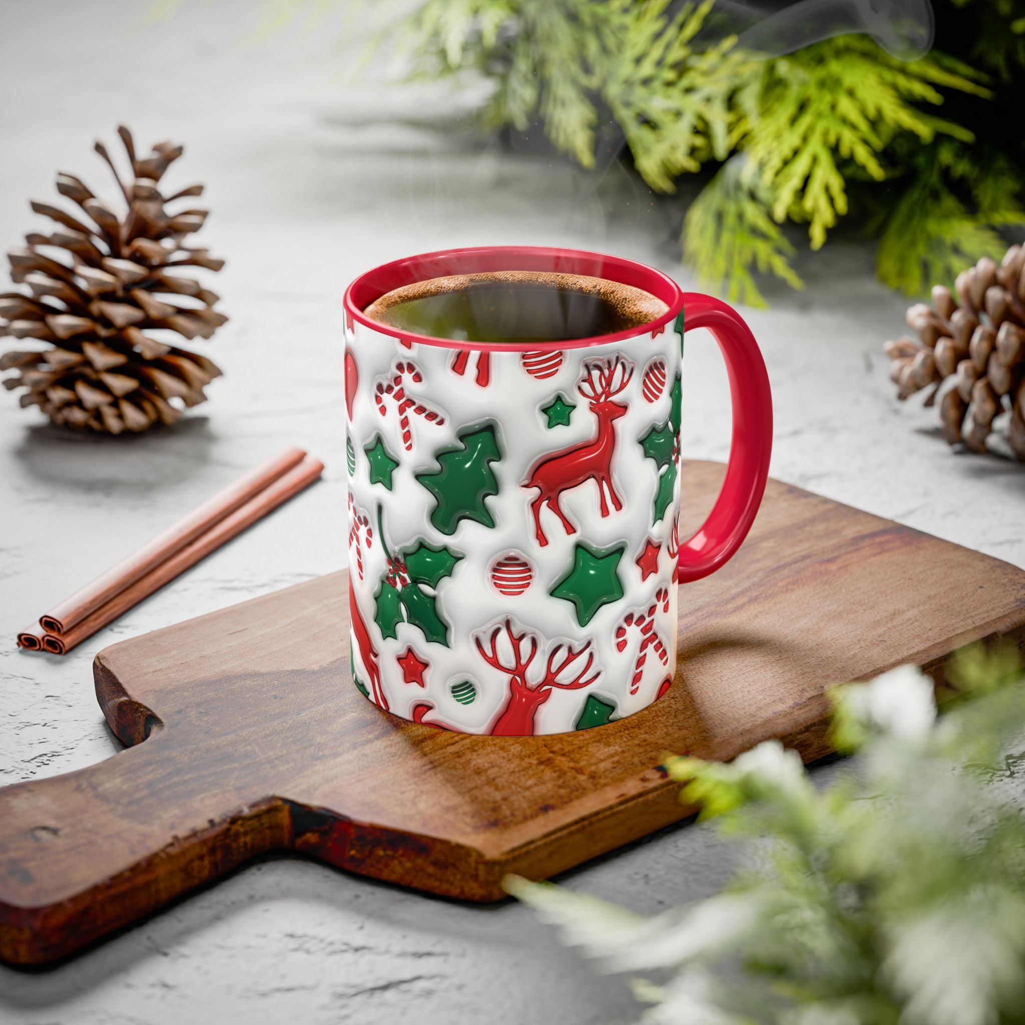 Festive Holiday Mugs, Christmas Coffee Cups, Colorful Reindeer and Candy Cane Design, Cozy Winter Drinkware, Perfect Gift for Holidays