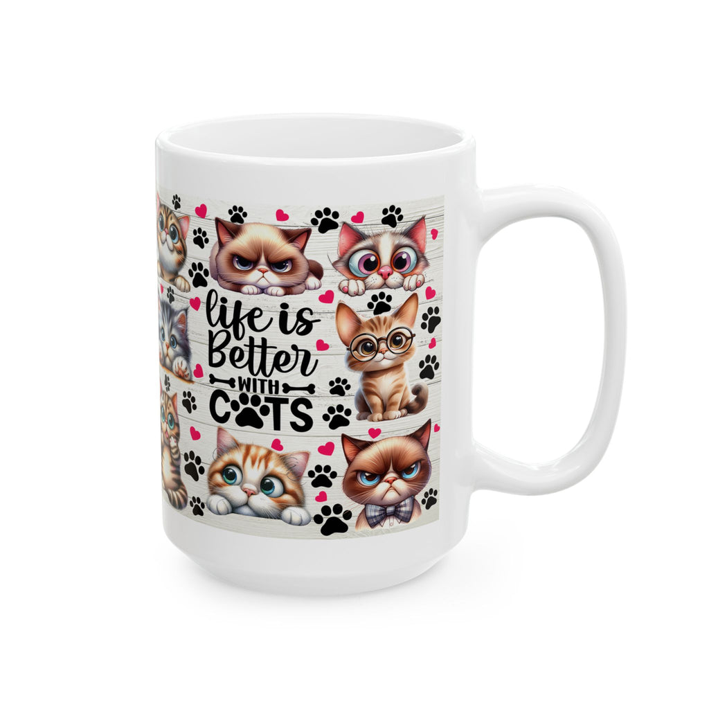 Cute Kawaii Cats Pattern Mug | Cat Paw Prints Ceramic Coffee Cup