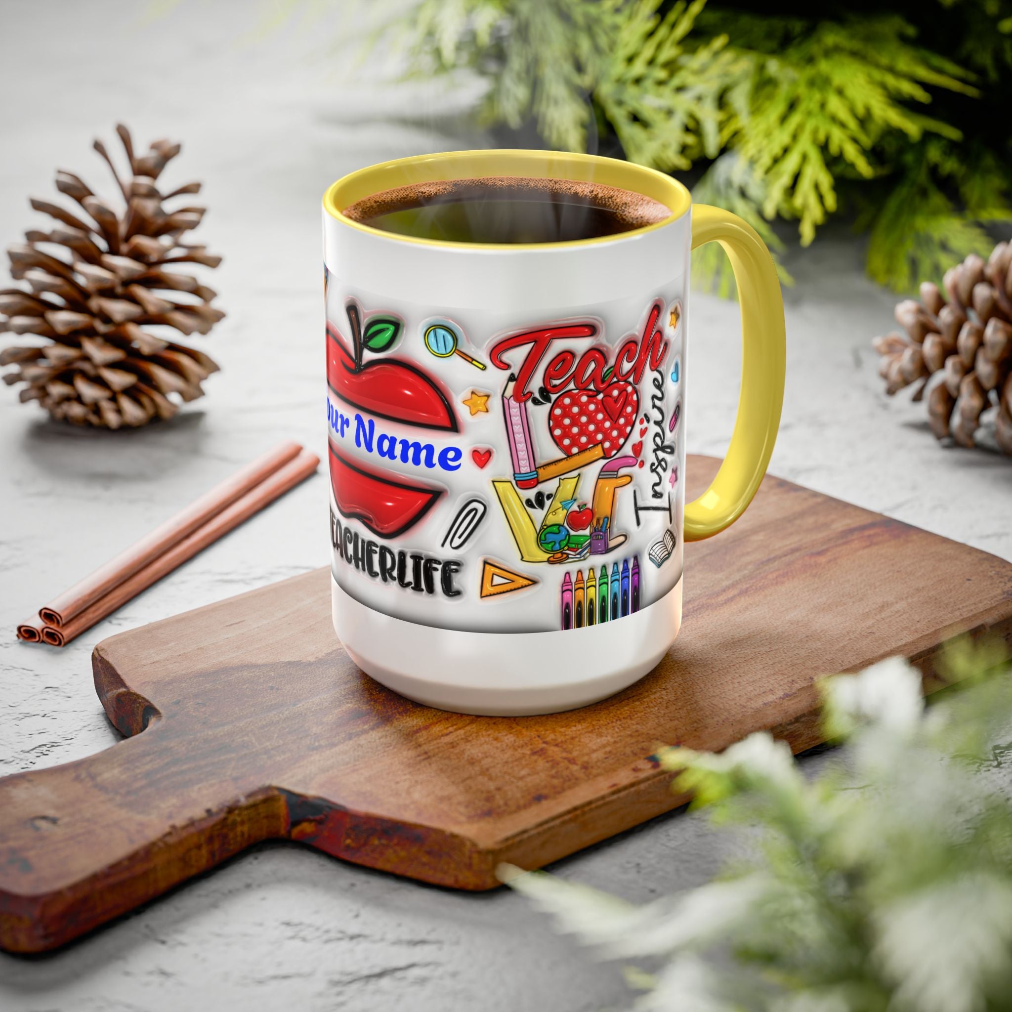 Personalized Teacher Mugs | Colorful 11oz & 15oz Coffee Cups | Fun Gift for Educators | Back to School | Teacher Appreciation