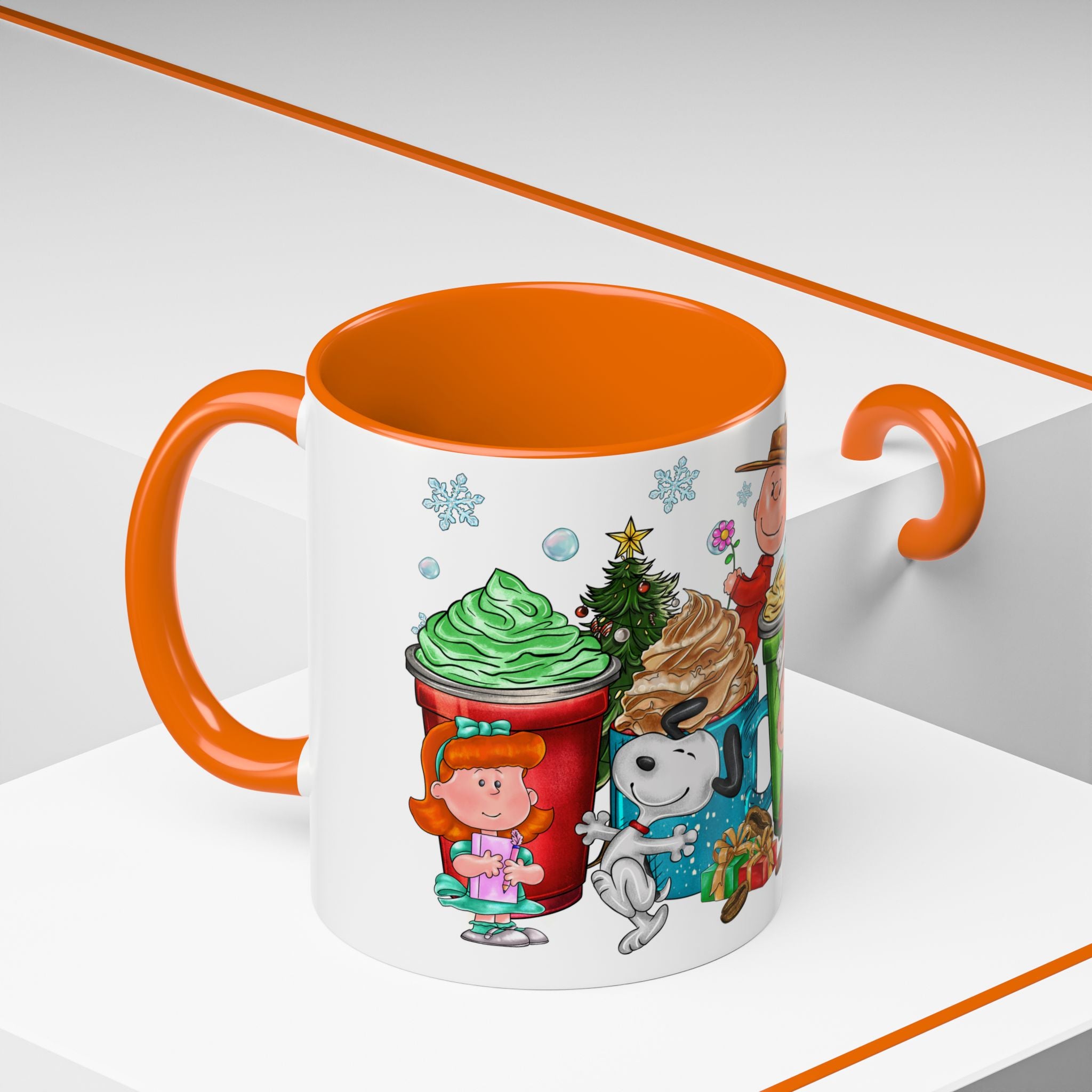 The Peanut Gang Christmas Characters Accent Coffee Mug | Holiday Cocoa Cartoon Mug