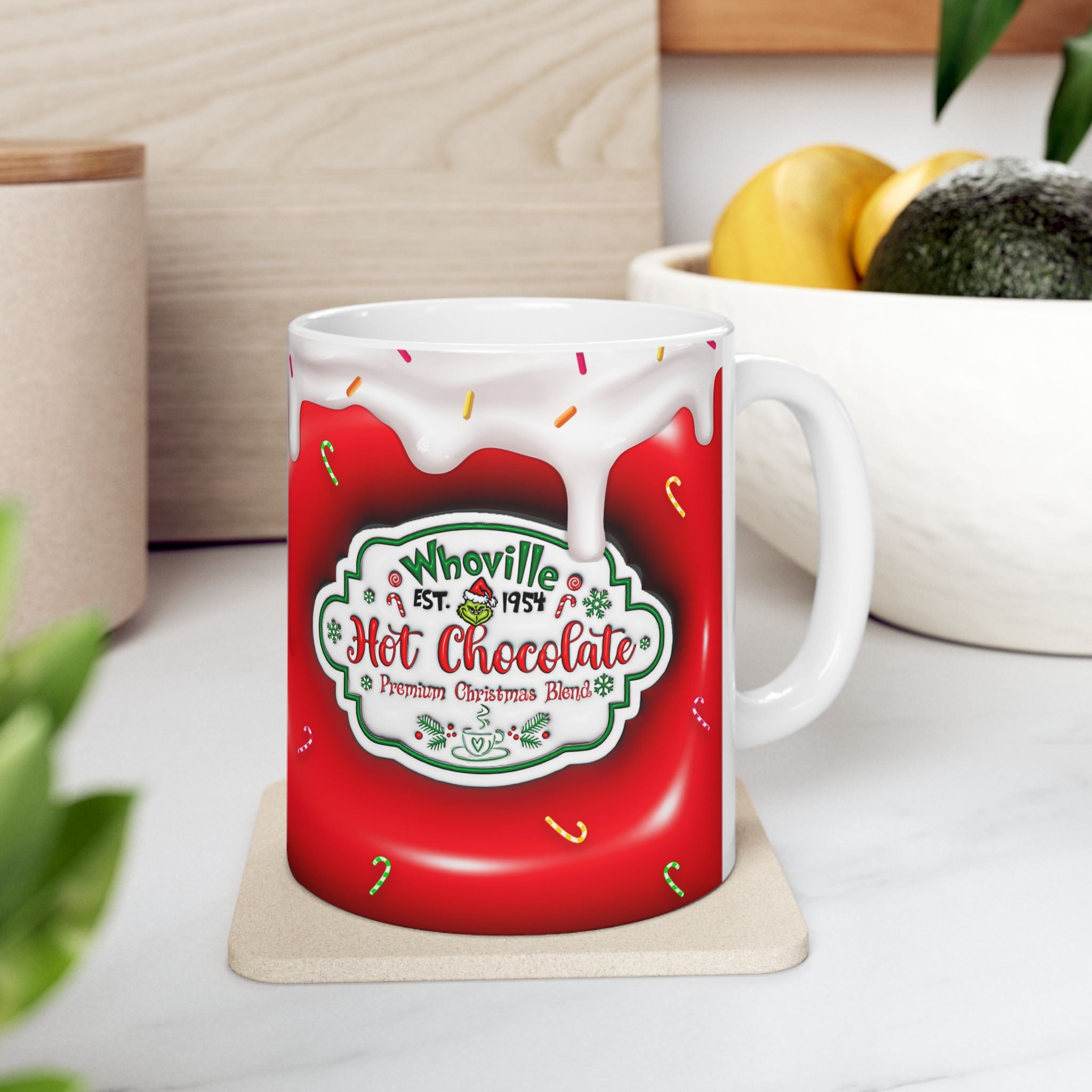 Hot Chocolate Mug Christmas Holiday Red Drip Candy Cane Ceramic Mug