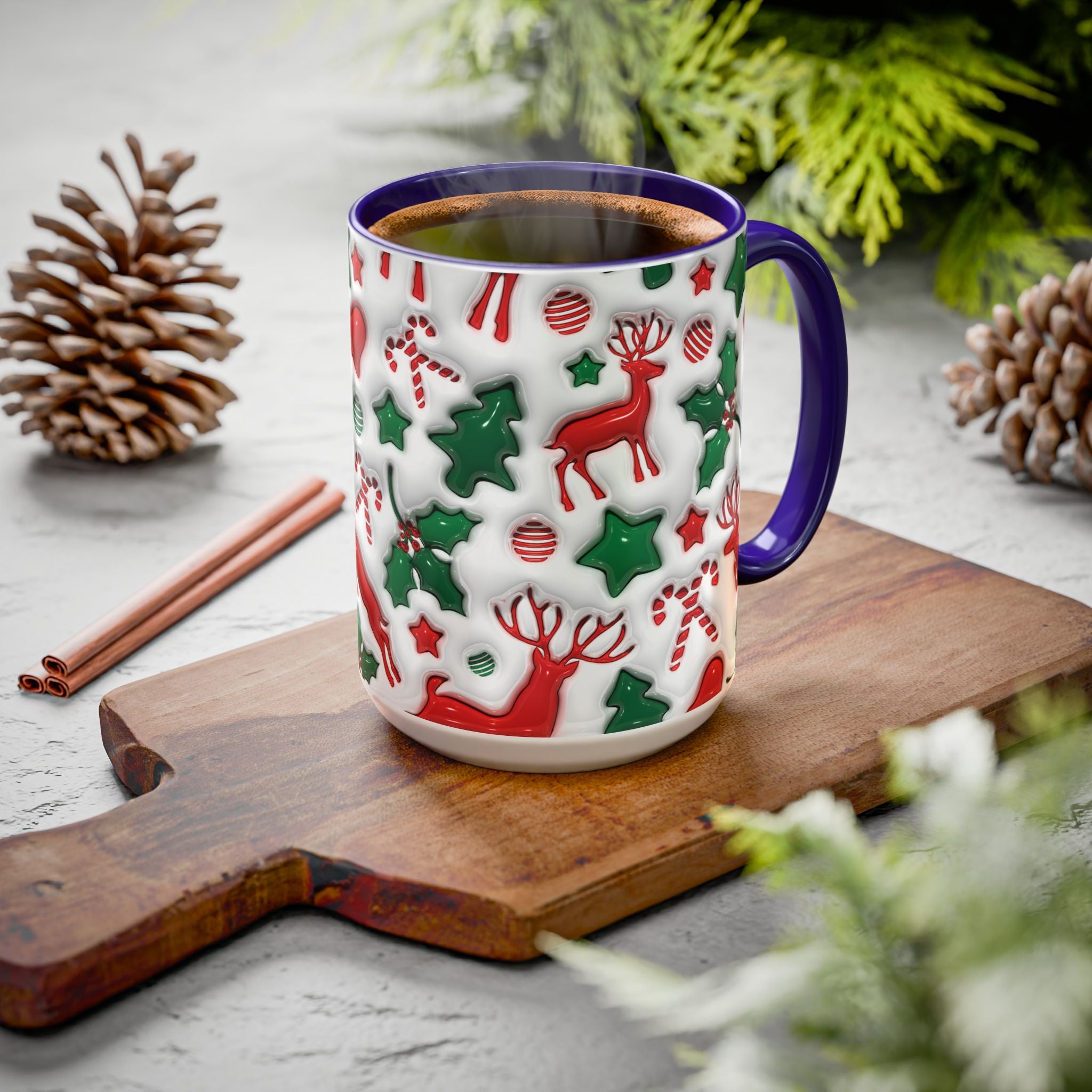 Festive Holiday Mugs, Christmas Coffee Cups, Colorful Reindeer and Candy Cane Design, Cozy Winter Drinkware, Perfect Gift for Holidays