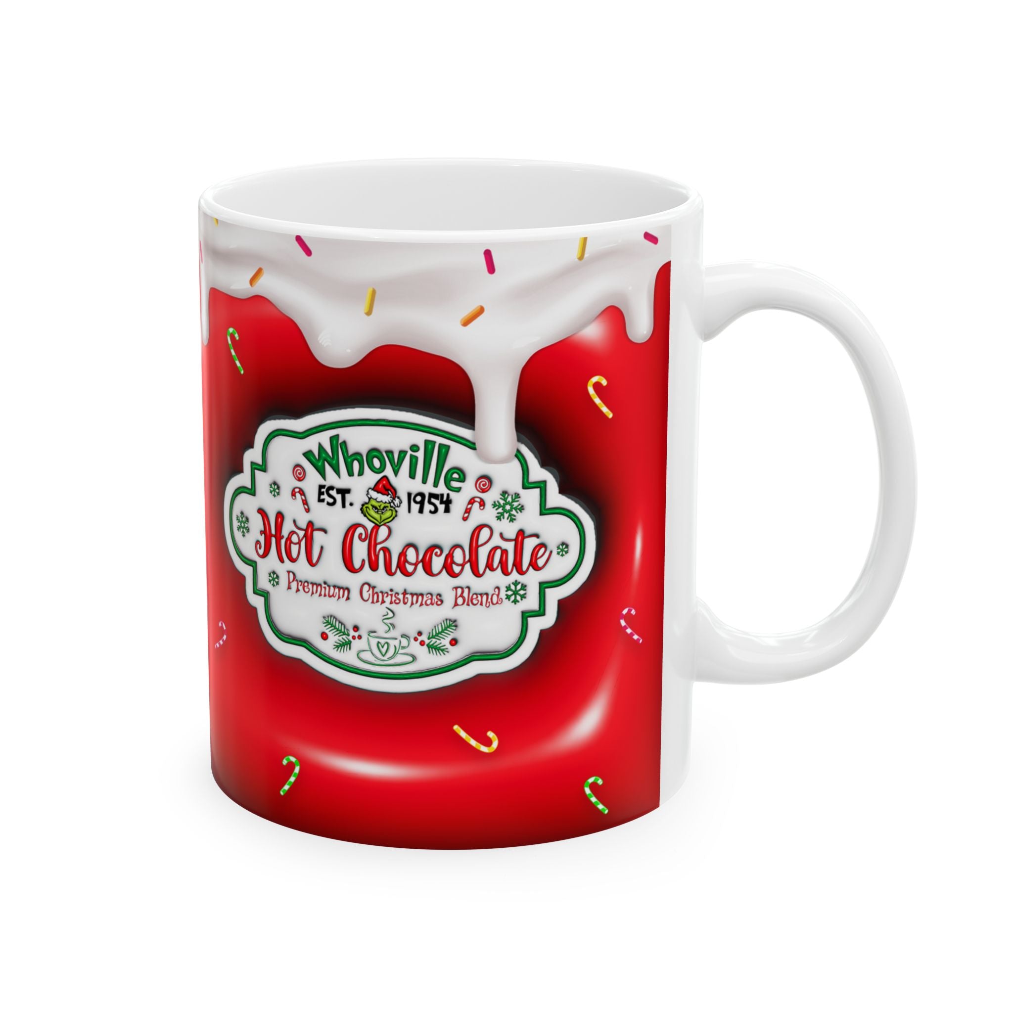Hot Chocolate Mug Christmas Holiday Red Drip Candy Cane Ceramic Mug