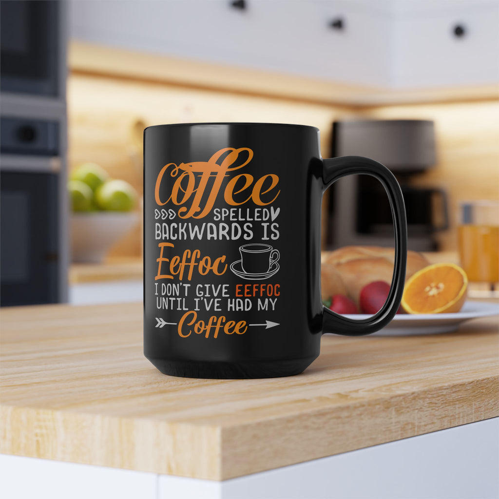 Coffee Mug – "Coffee Spelled Backwards Is Eeffoc" Funny Novelty 15oz Black Ceramic