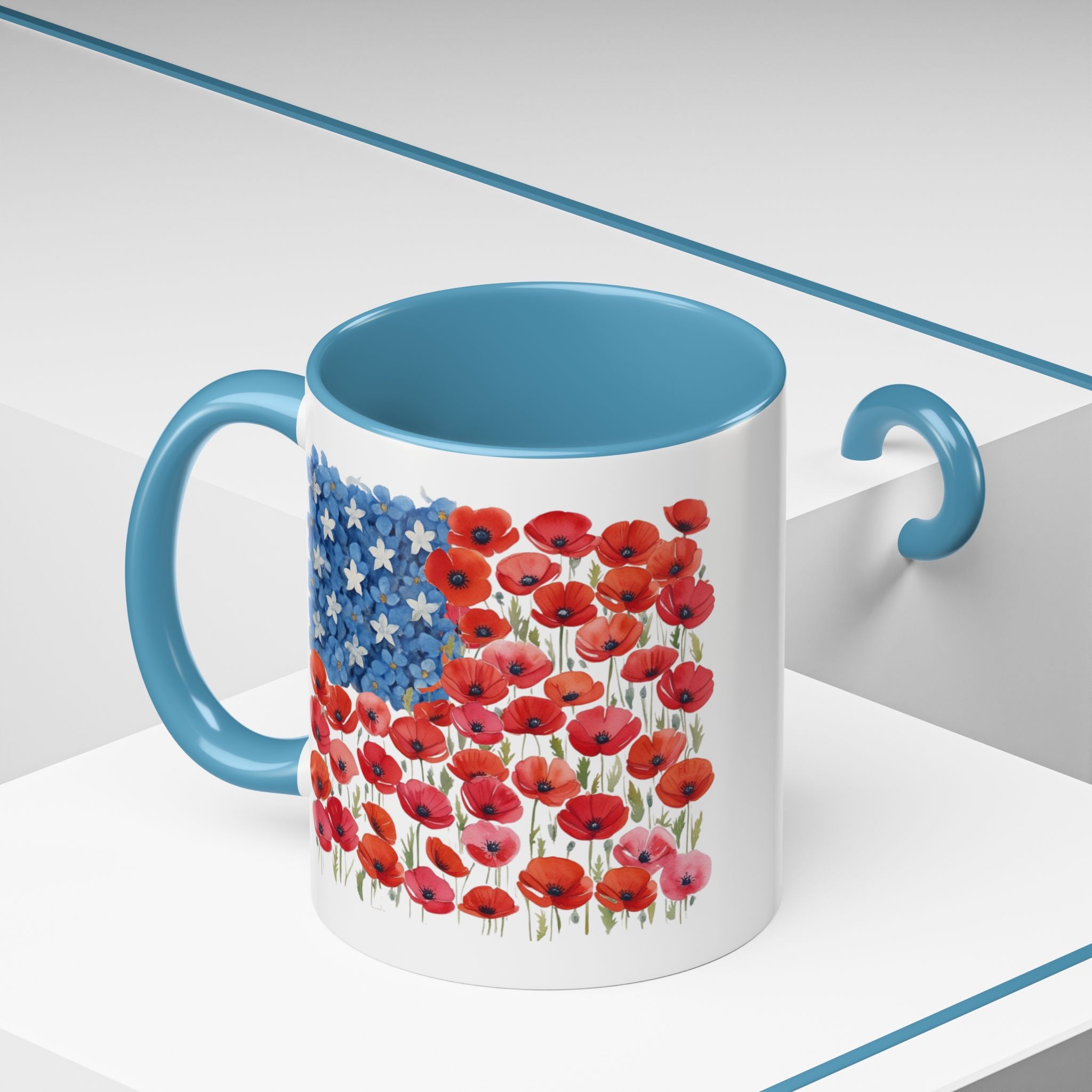 Poppy Flowers  American Flag Mug | Accent Coffee Mug