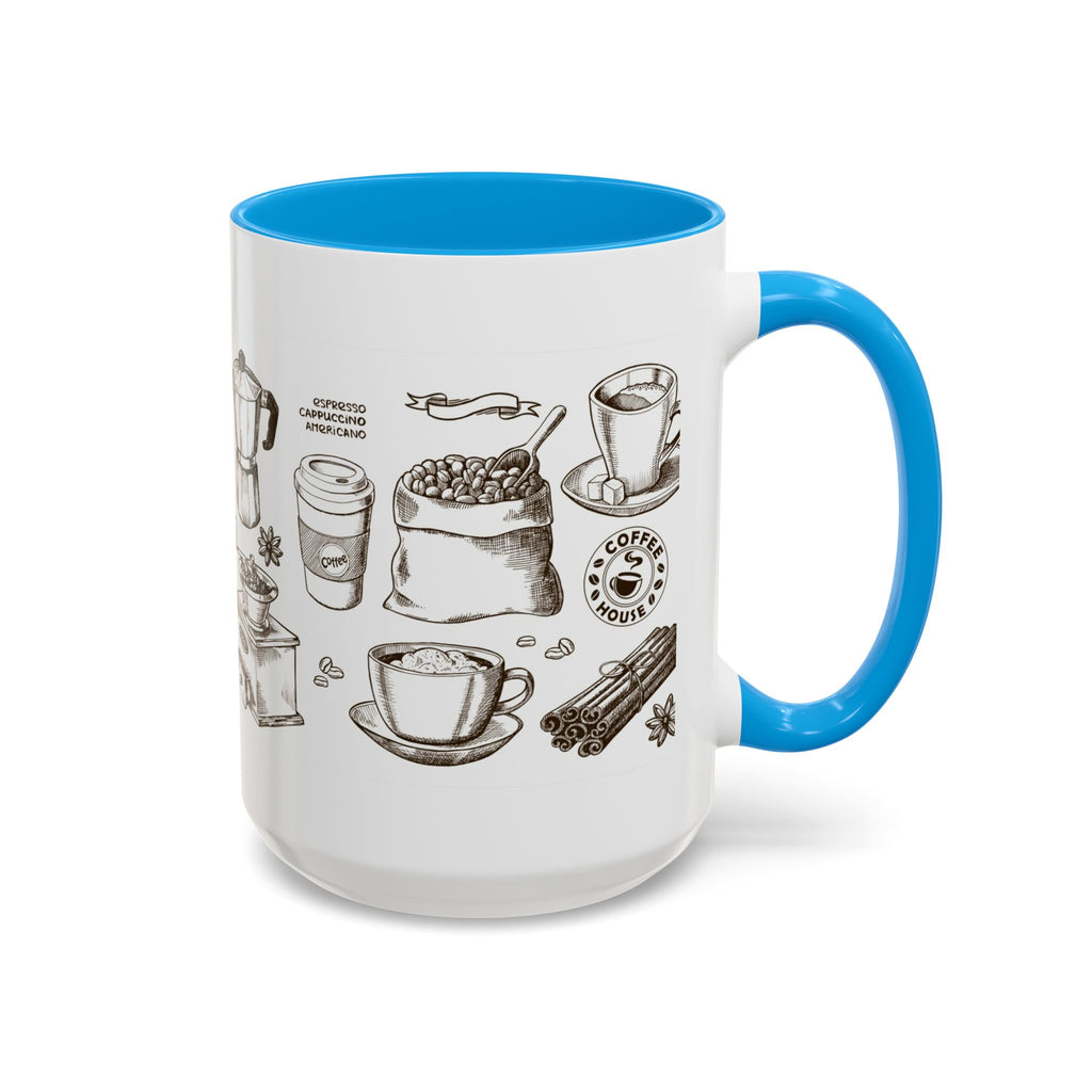 Coffee Pattern Mug — Illustrated Coffee Beans & Brewing Tools (11oz/15oz)