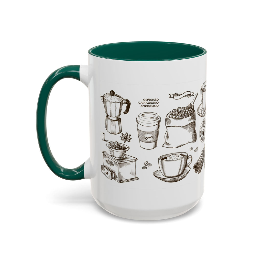 Coffee Pattern Mug — Illustrated Coffee Beans & Brewing Tools (11oz/15oz)