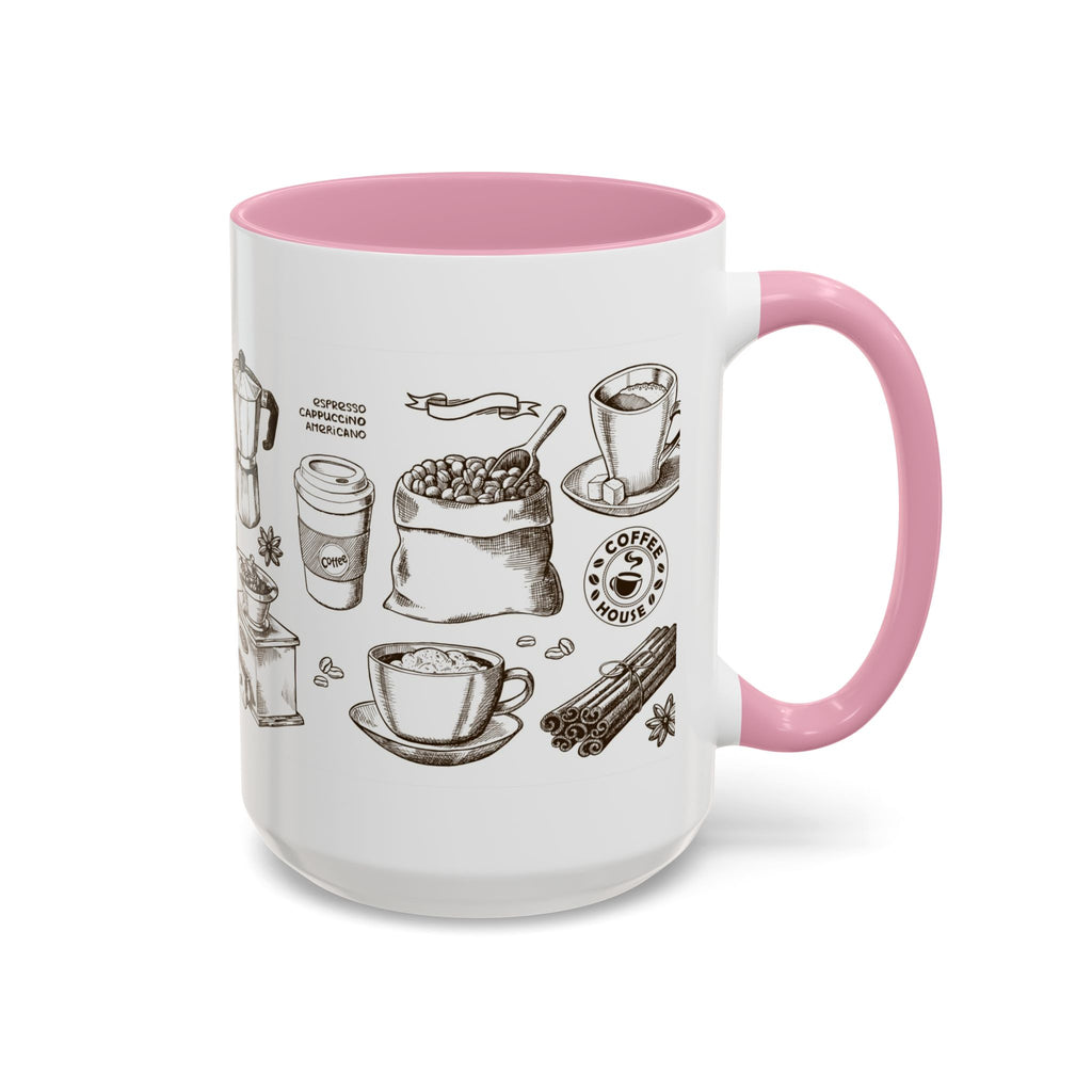 Coffee Pattern Mug — Illustrated Coffee Beans & Brewing Tools (11oz/15oz)