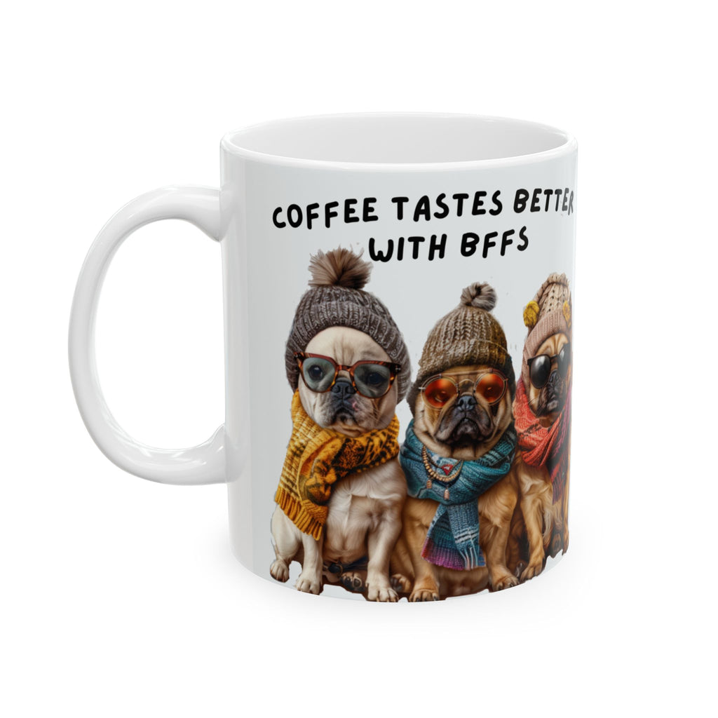 Coffee Tastes Better With Dogs Mug | Pug & Bulldog Winter Scarf Ceramic Mug
