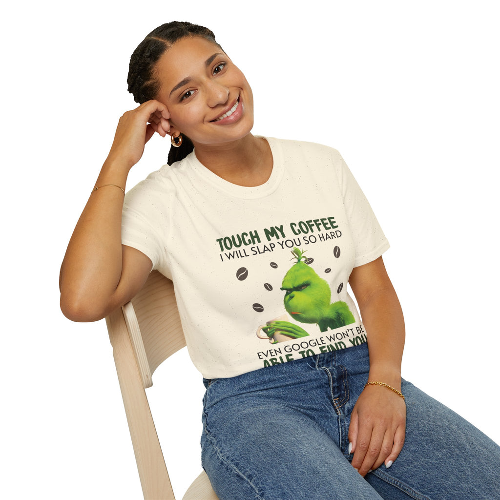 Funny Grinch Coffee T-Shirt, Unisex Tee for Coffee Lovers, Holiday Gift, Quirky Humor Shirt, Perfect for Christmas and Birthdays