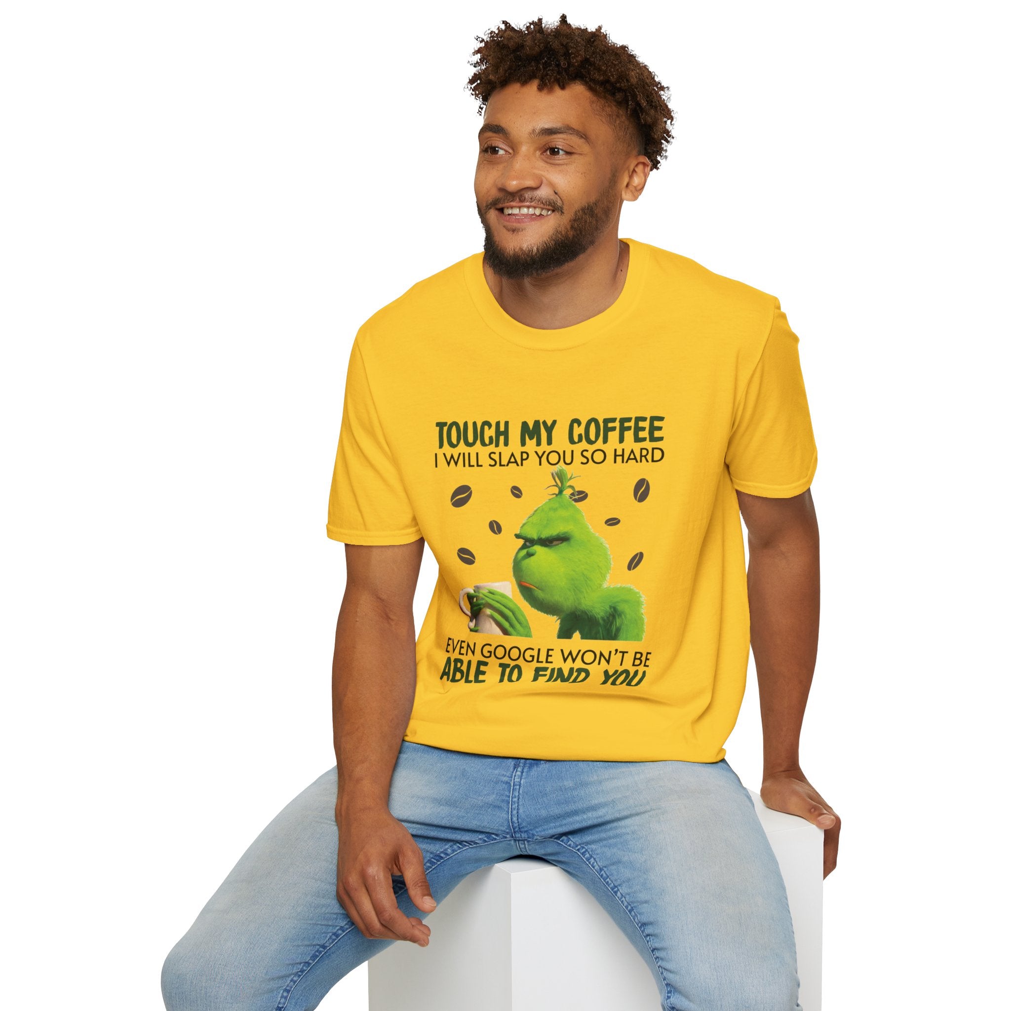 Funny Grinch Coffee T-Shirt, Unisex Tee for Coffee Lovers, Holiday Gift, Quirky Humor Shirt, Perfect for Christmas and Birthdays