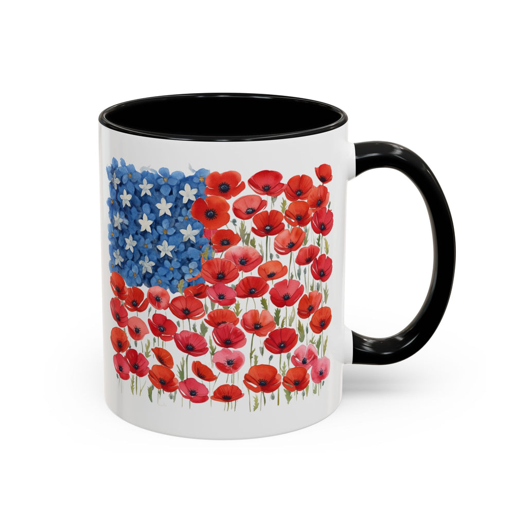 Poppy Flowers  American Flag Mug | Accent Coffee Mug