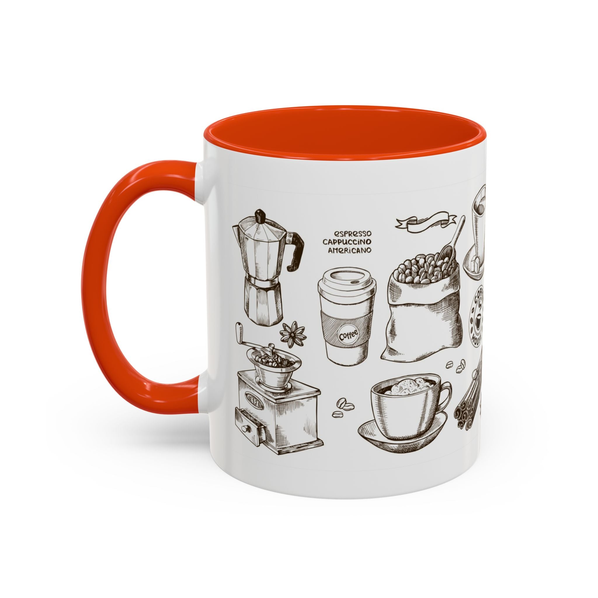 Coffee Pattern Mug — Illustrated Coffee Beans & Brewing Tools (11oz/15oz)
