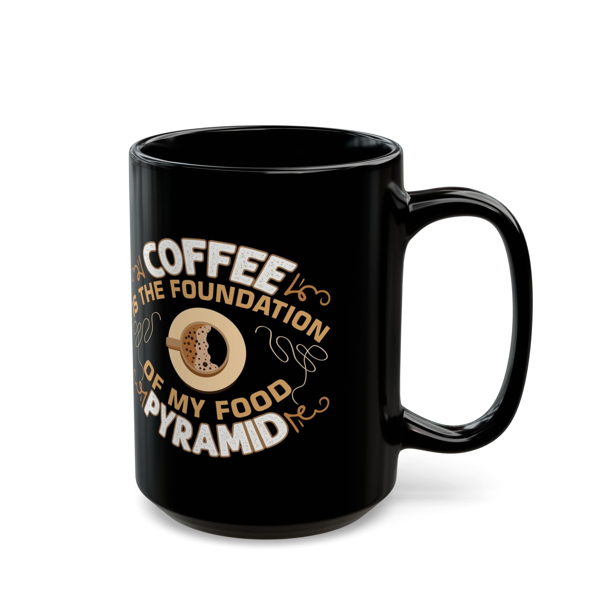 Coffee Is the Foundation of My Food Pyramid Black Mug — Funny Coffee Lover Gift (11oz/15oz)