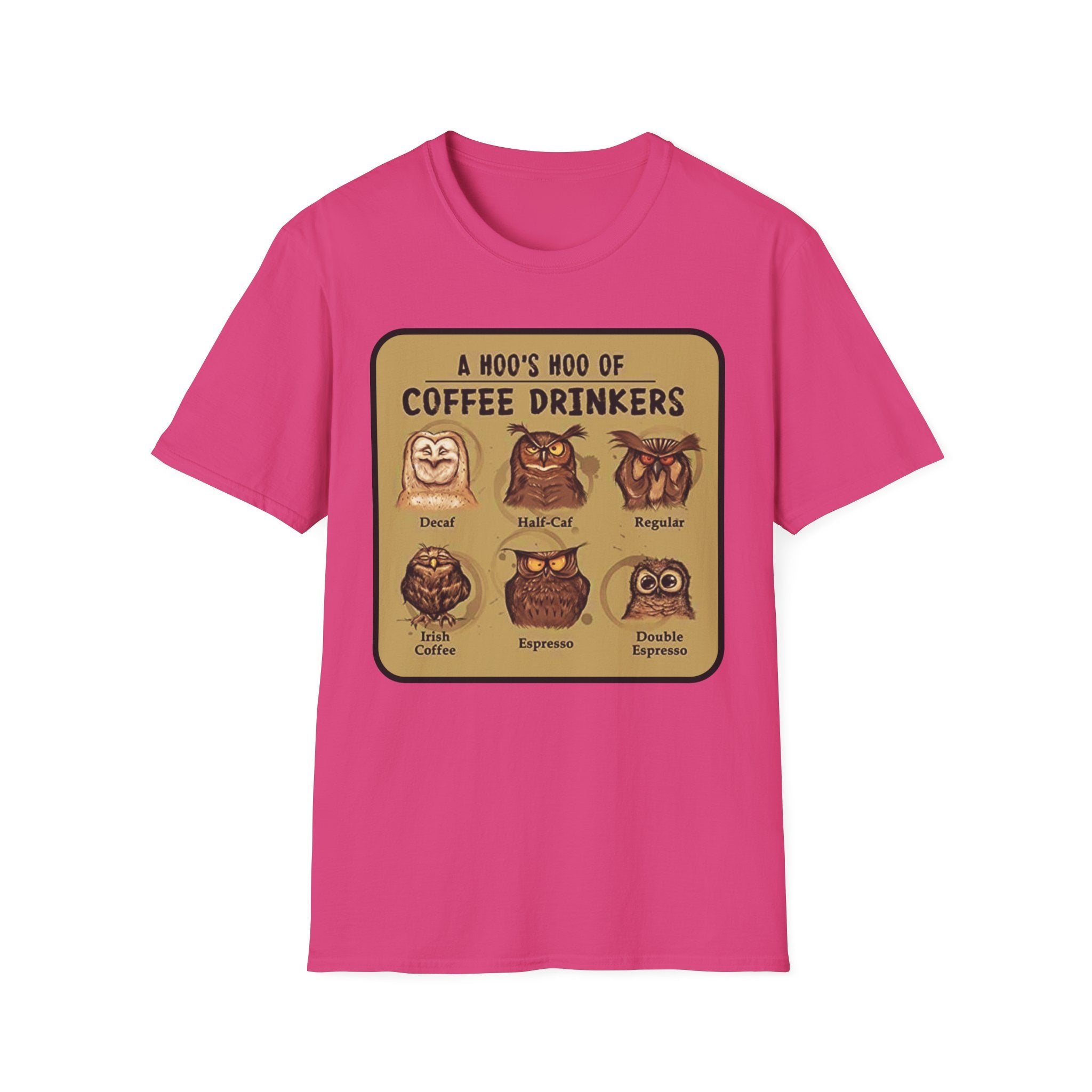 Coffee Owl Types T-Shirt | A Hoo's Hoo of Coffee Drinkers