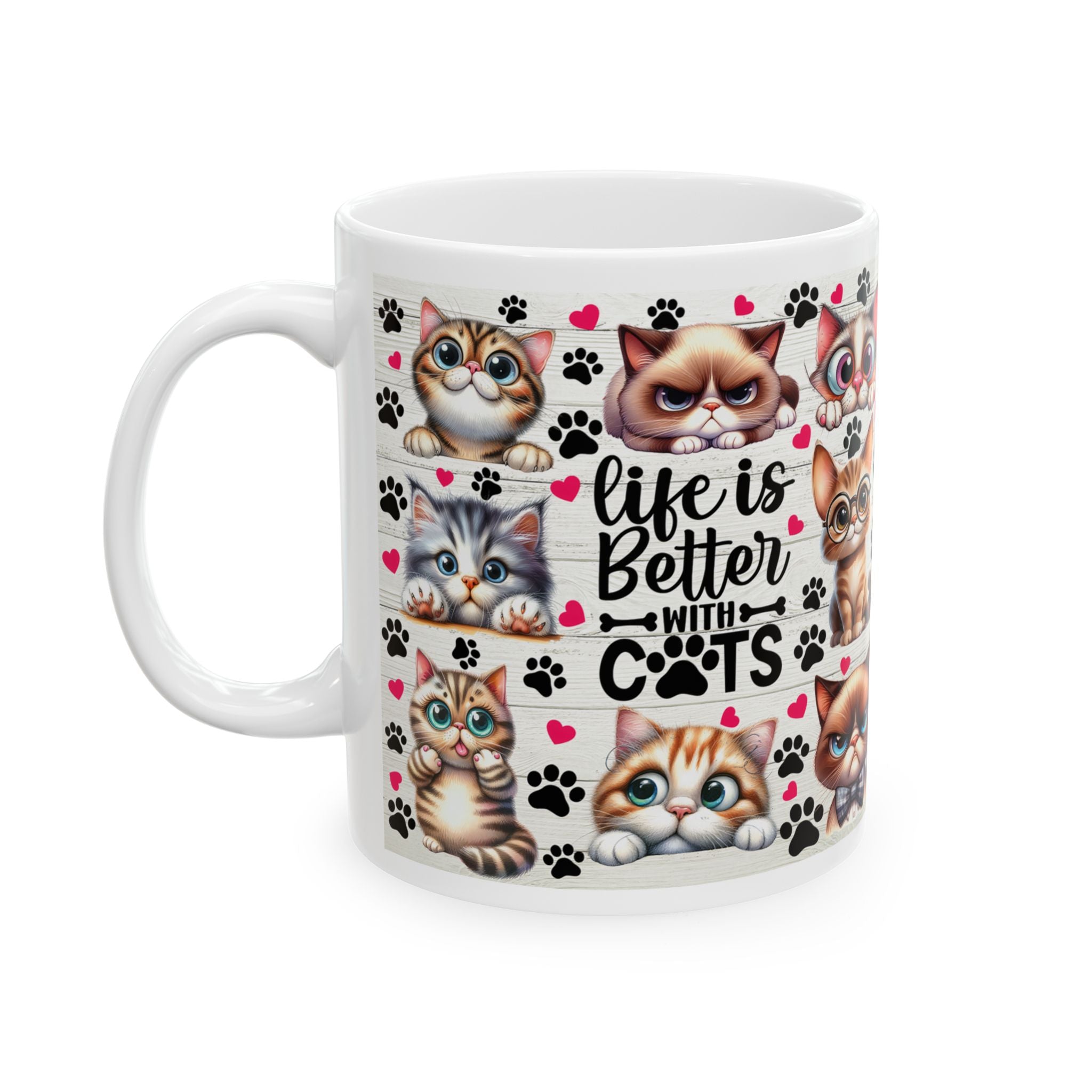 Cute Kawaii Cats Pattern Mug | Cat Paw Prints Ceramic Coffee Cup